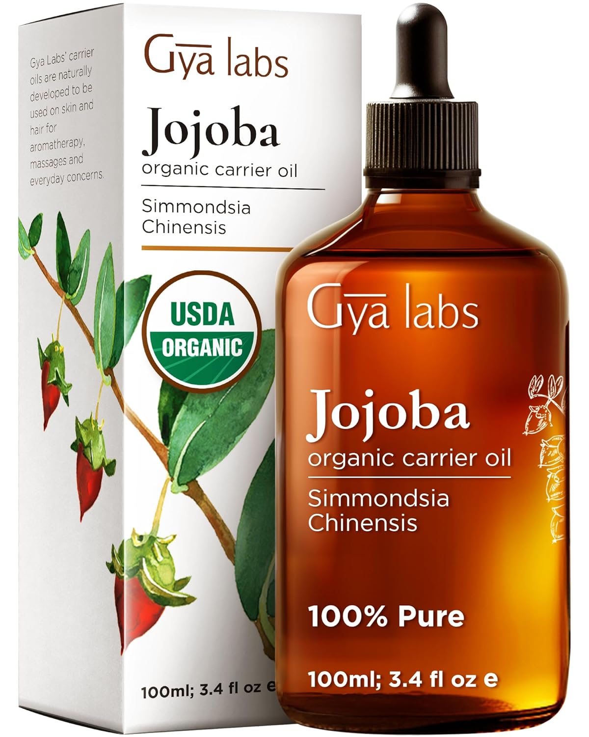 Gya Labs Jojoba Oil Organic Moisturizes Skin for Lasting Comfort - Jojoba for Hair, Body, Nails, Face - Base Carrier Oil - USDA Certified Organic and Unrefined