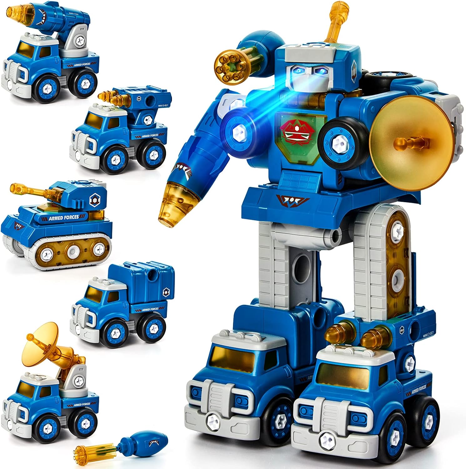 hahaland Toys for Ages 5-7 - 5 Year Old Boy Gift - 5 in 1 STEM Take Apart Trucks Transform to Robot - 5 6 7 Year Old Boy Valentines Birthday Gift Ideas - Boys Toys Age 4-6