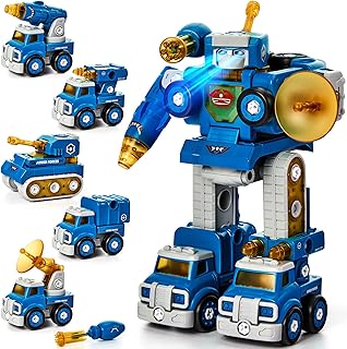 hahaland Toys for Ages 5-7 - 5 Year Old Boy Gift - 5 in 1 STEM Take Apart Trucks Transform to Robot - 5 6 7 Year Old Boy Valentines Birthday Gift Ideas - Boys Toys Age 4-6