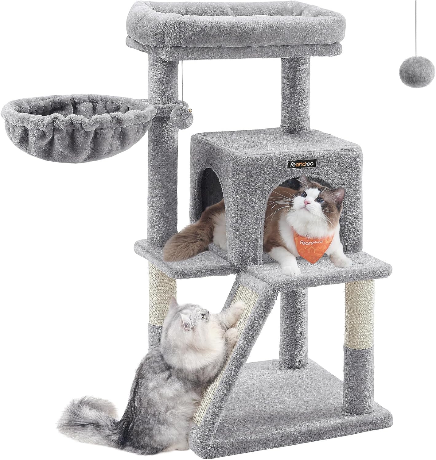 FEANDREA Cat Tree, Cat Tower, Widened Perch for Large Cats, Light Grey PCT51W