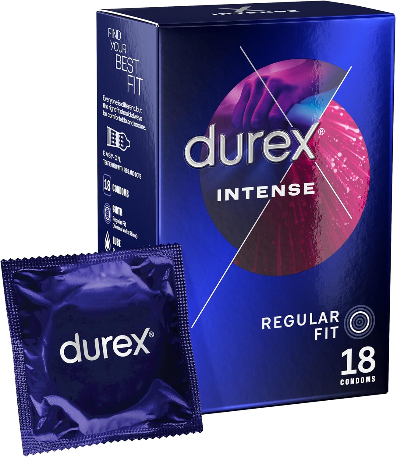 Durex Intense Condoms, 18 Condoms (1 Pack) (Packaging May Vary)