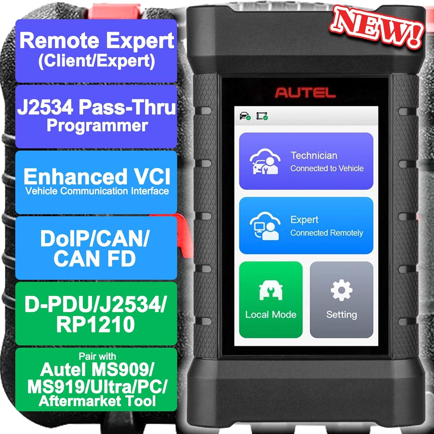 Autel XLink J2534 Pass-Thru Programmer, Expert-Driven Remote Car Diagnostic Tool, Enhanced VCI, Supports DoIP/CAN/CAN FD/D-PDU/J2534/RP1210, Work with PC/Autel MS909 MS919 Ultra/Smart Phone