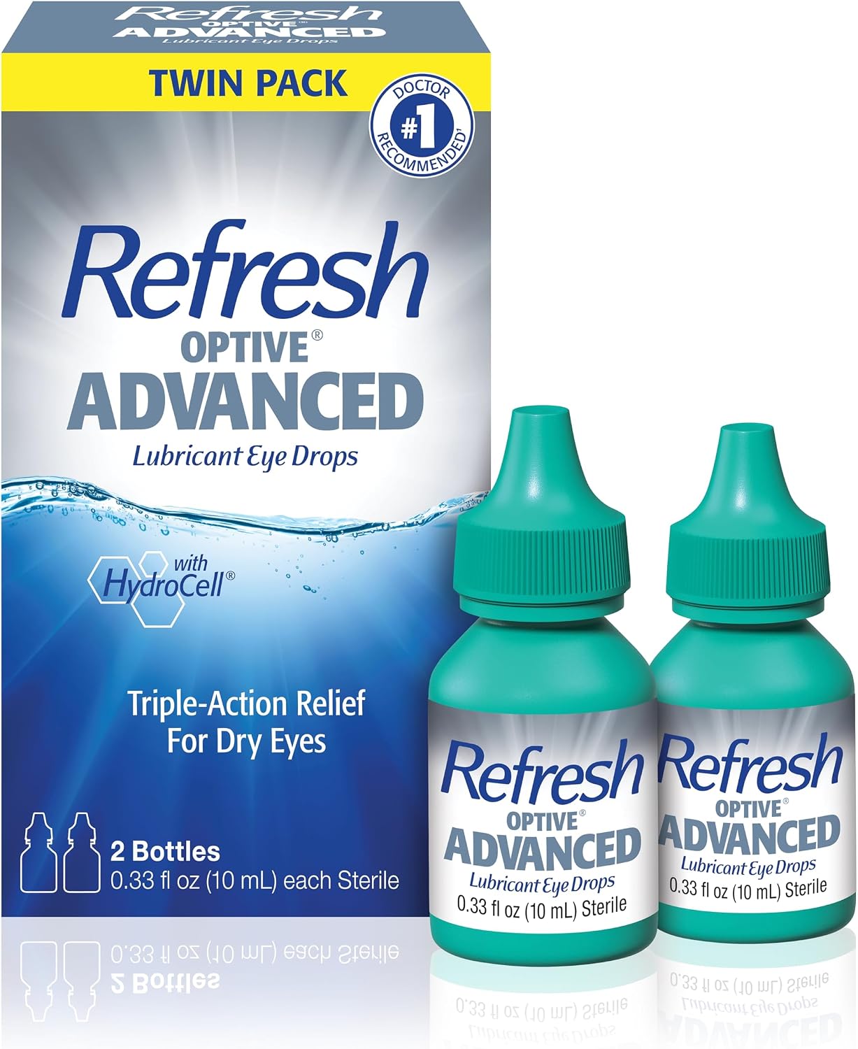 Refresh Optive Advanced Lubricant Eye Drops For Dry Eyes, 0.33 Fl Oz Sterile (2 Count)