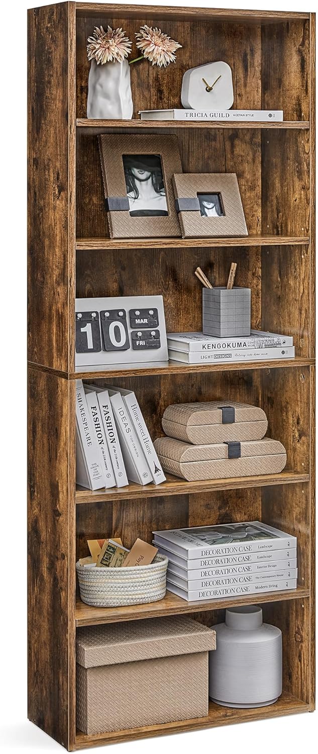 VASAGLE Bookshelf, 23.6 Inches Wide, 6-Tier Open Bookcase with Adjustable Storage Shelves, Floor Standing Unit, Rustic Brown ULBC166X01