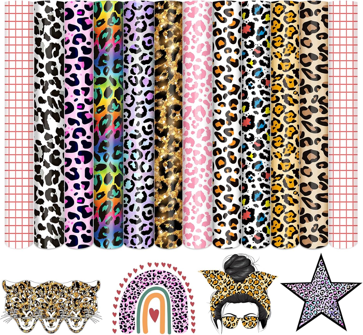 Tintnut Permanent Vinyl - 10 Sheets 12"x10", Rainbow Leopard Permanent Adhesive Vinyl Sheets, Cheetah Patterned Permanent Adhesive Vinyl for Cutting Machine,Home Decor Self Sticker