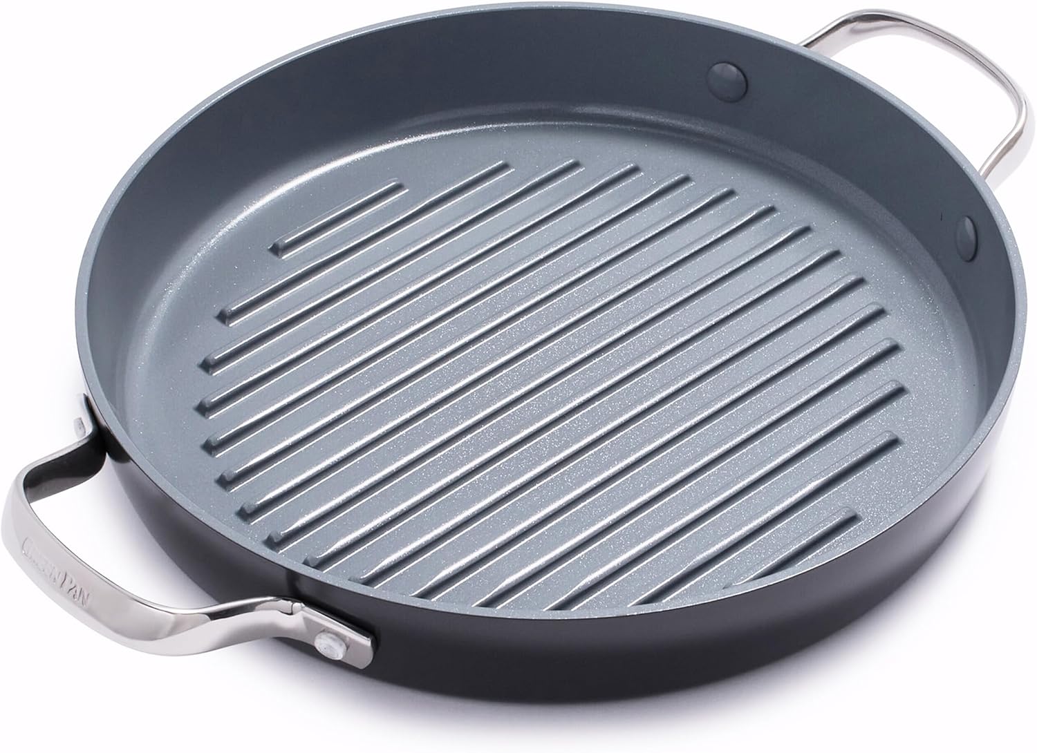 GreenPan Valencia Pro Hard Anodised Healthy Ceramic Non-Stick 28 cm Round Grill Pan, PFAS-Free, Induction, Oven Safe, Grey