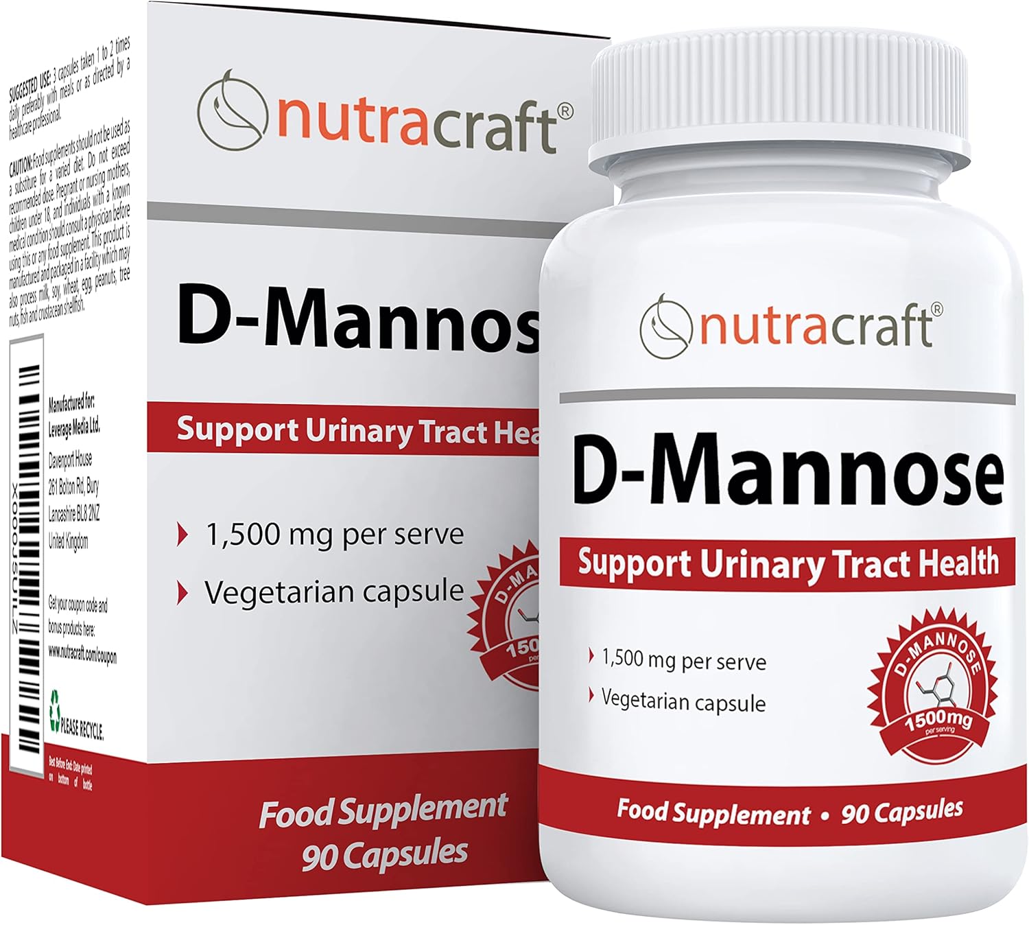 #1 D-Mannose Supplement | 1500mg per Serve to Support Bladder & Urinary Tract Health | No Preservatives or Fillers | Money Back Guarantee | 90 Vegetable Capsules