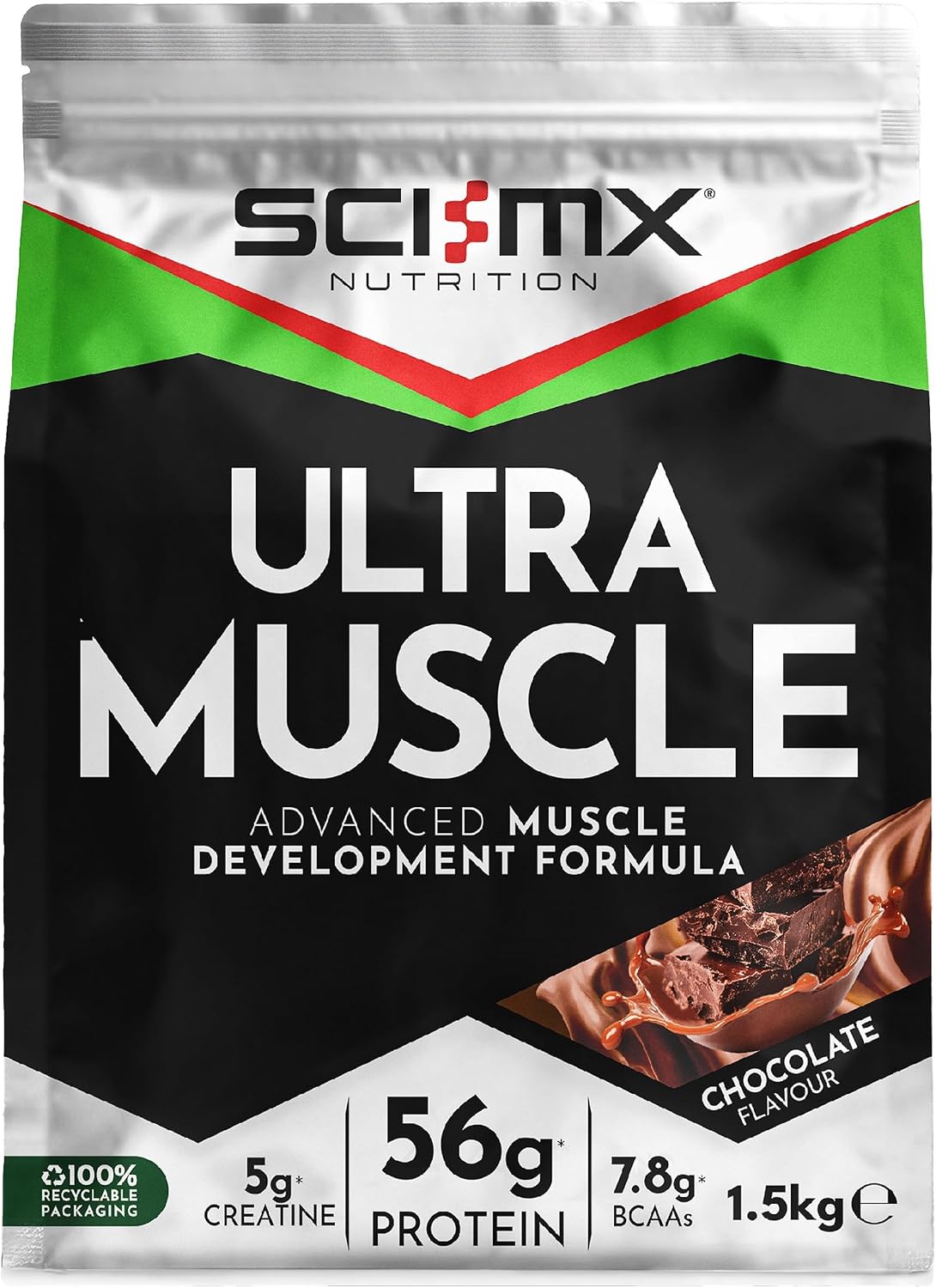 SCI-MX Ultra Muscle - Protein Powder for Muscle Development + 23 Vitamins & Minerals - Chocolate • 56g Protein + 5g Creatine + 7.8g BCAAs per Serving • 1.5kg