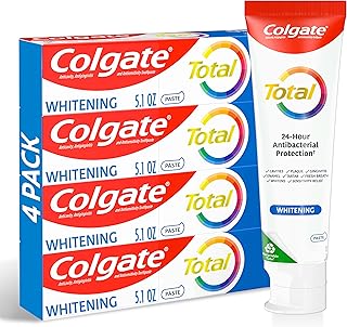 Colgate Total Whitening Toothpaste with Fluoride, 10 Benefits Including Sensitivity Relief and Stain Removal, Mint, 5.1 ounces (4 Pack)
