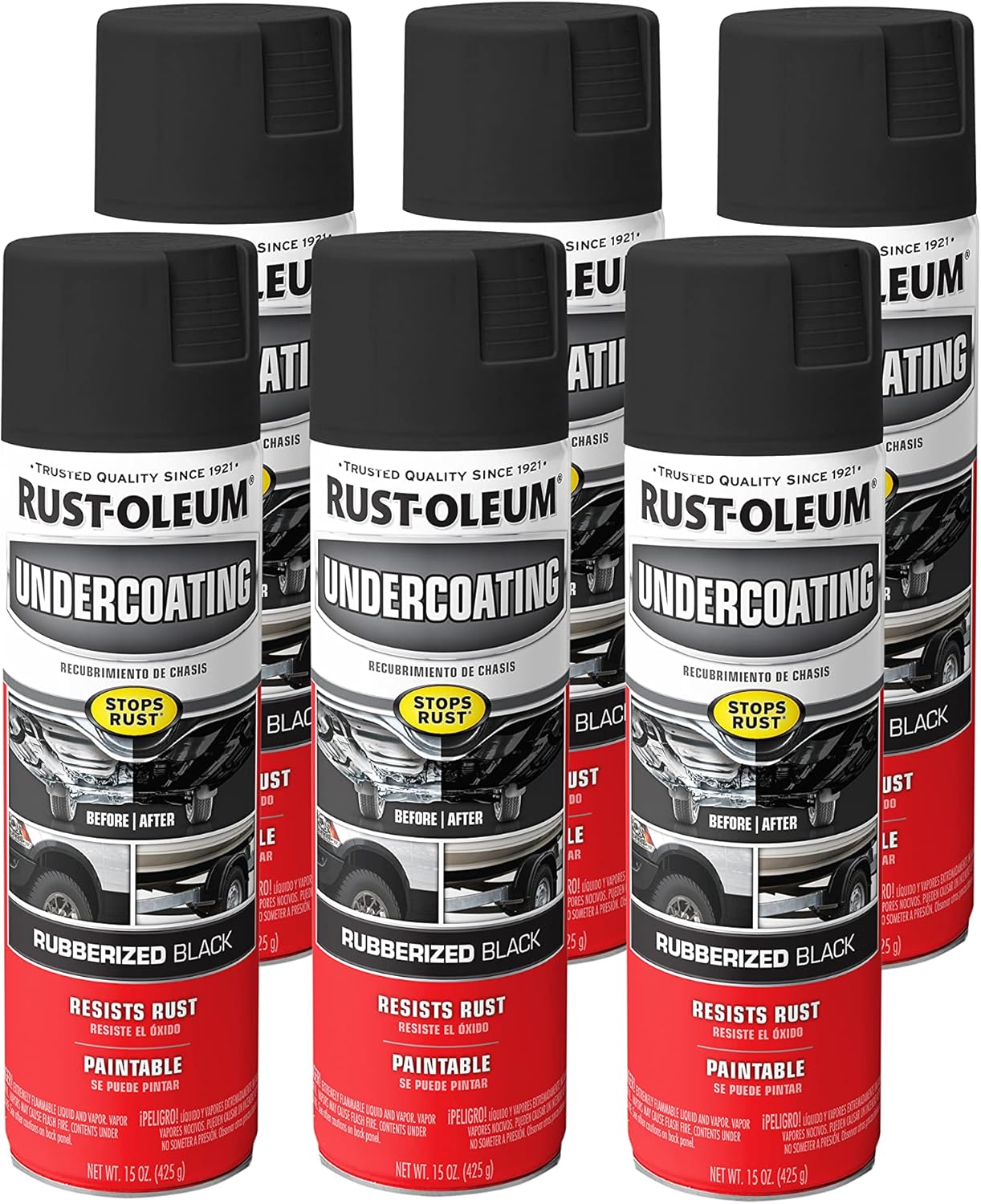 Rust-Oleum 248657-6PK Stops Rust Undercoating Spray, 15 oz, Rubberized Black, 6 Pack