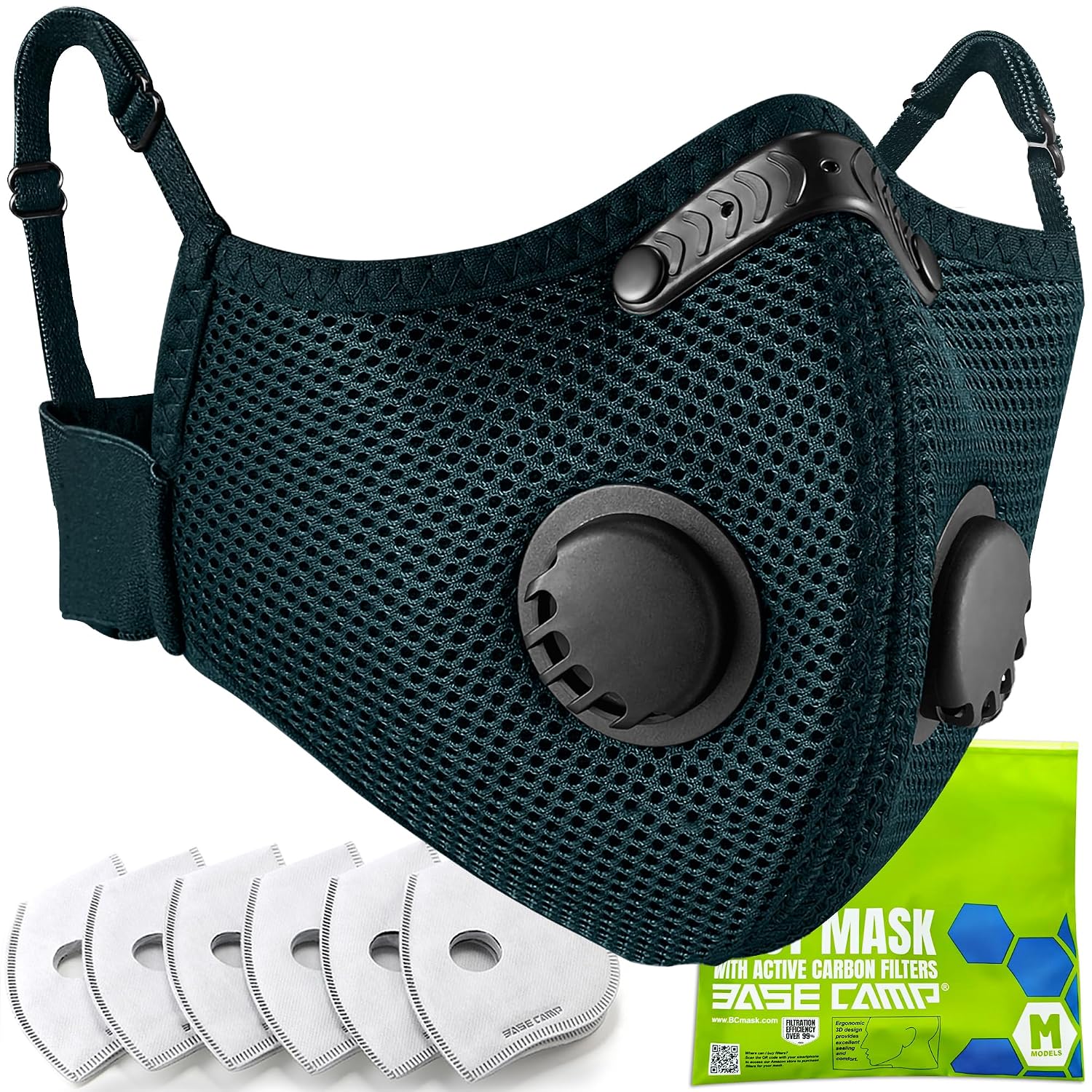 BASE CAMP Family Pack Dust Mask, Breathable Reusable Respirator Mask with 6 Activated Carbon Filters(Dark Tiber)