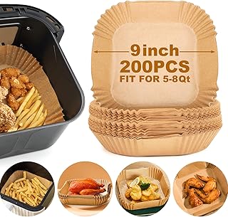 Air Fryer Paper Liners Disposable: 200pcs 9 Inch Parchment Paper Sheets Square, Non-stick Airfryer Basket Paper Liners for Baking Roasting Microwave