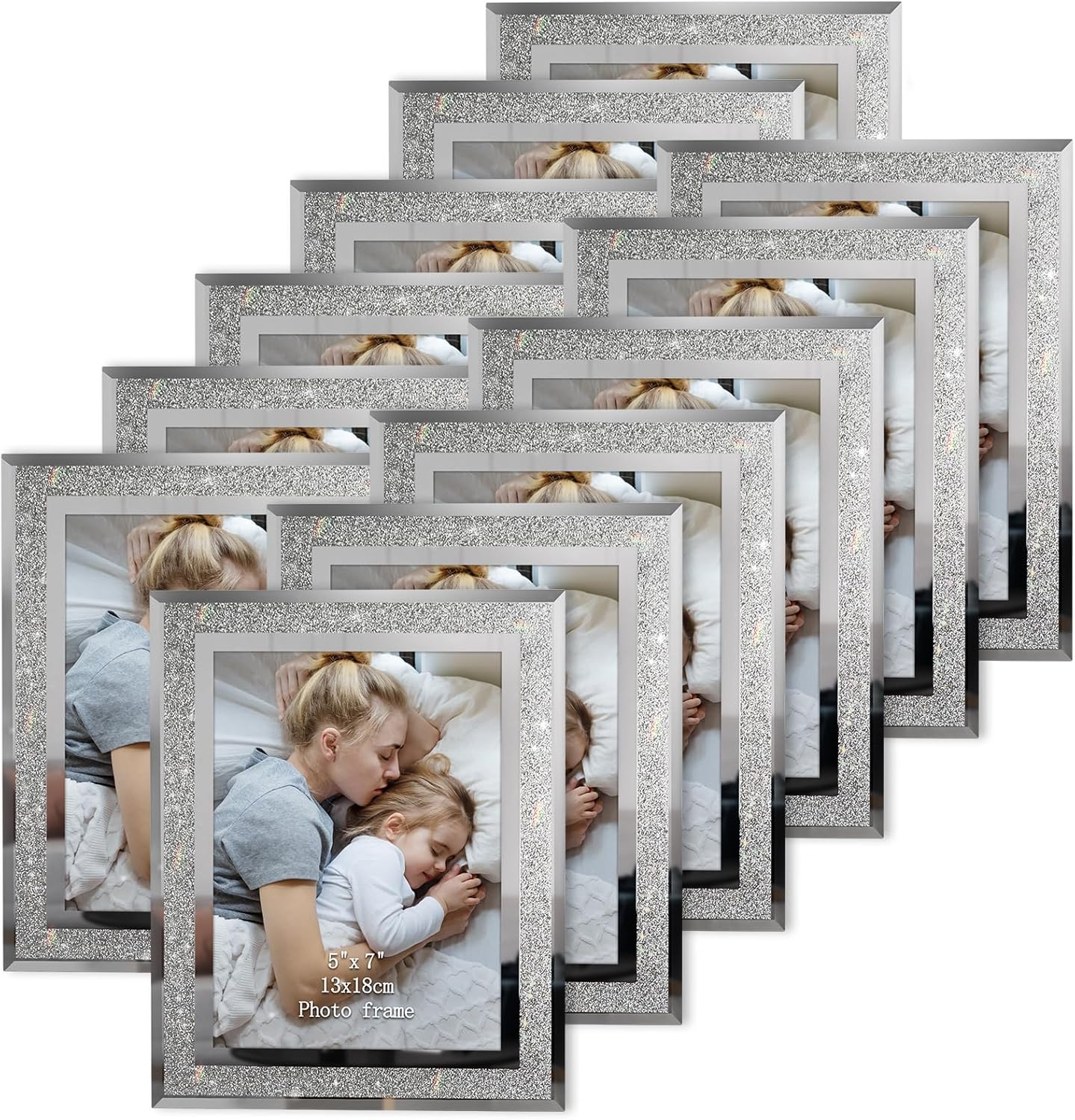 HORLIMER 12 Pack 5x7 Picture Frame, Sparkle Glass Photo Frames 5 by 7 for Tabletop, Horizontally or Vertically