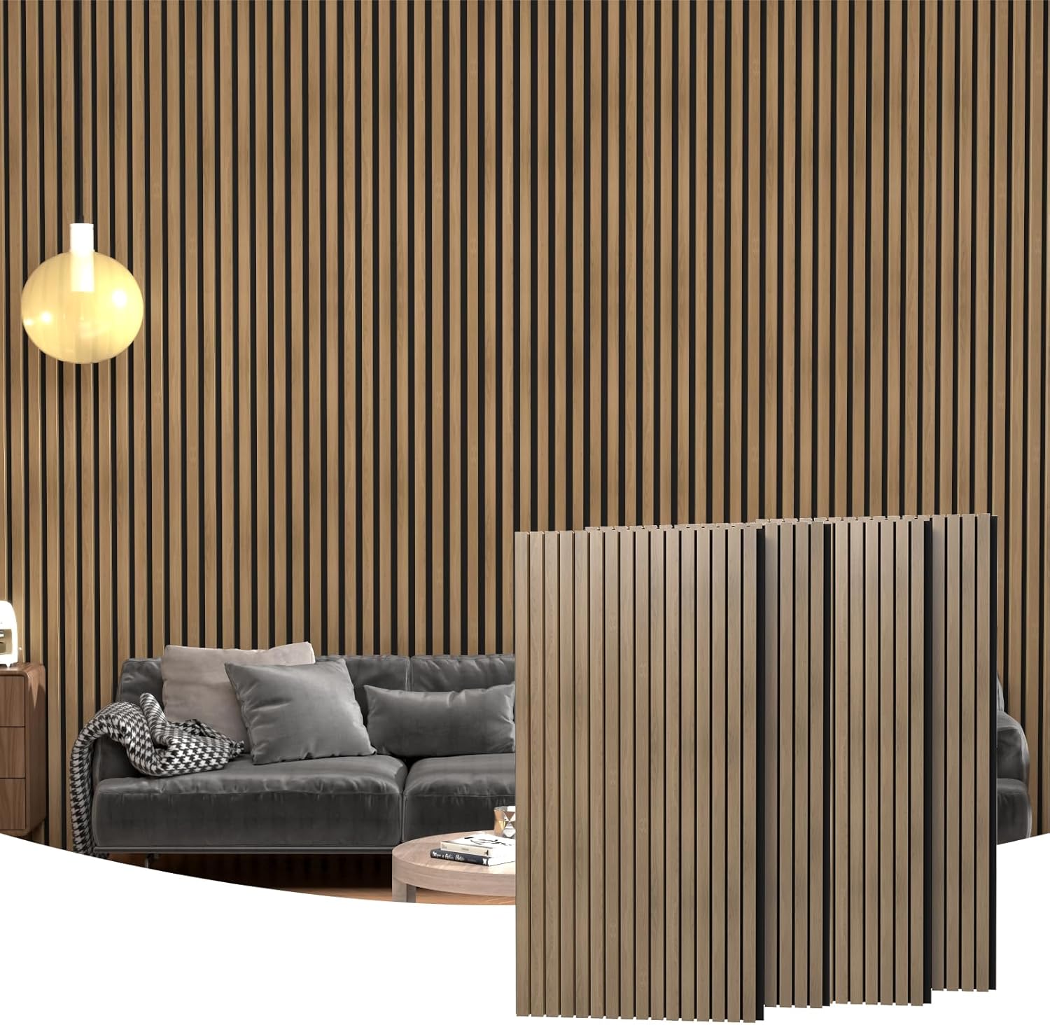 4-Pack Acoustic Wood Panels for Wall and Ceiling (47.2" x 23.6") – Stylish Soundproof Slat Panels with Wood Finish for Noise Reduction and Aesthetic Decoration (Walnut)