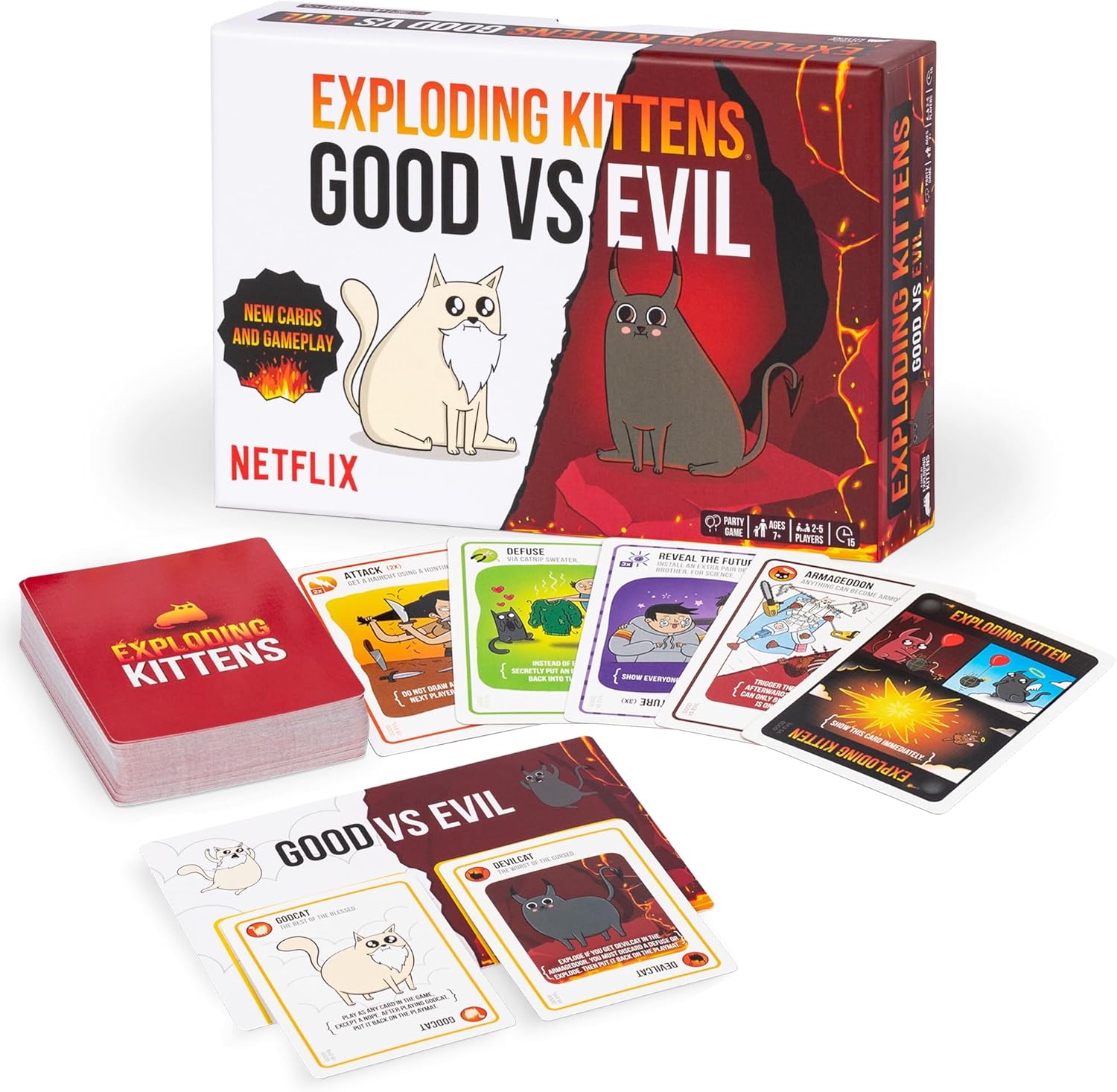 Exploding Kittens Good vs. Evil - 2-5 Players - Ages 7+ - Inspired by Netflix Show - High Stakes Family Card Game - Ideal for Party, Family Night - Animated Netflix Show