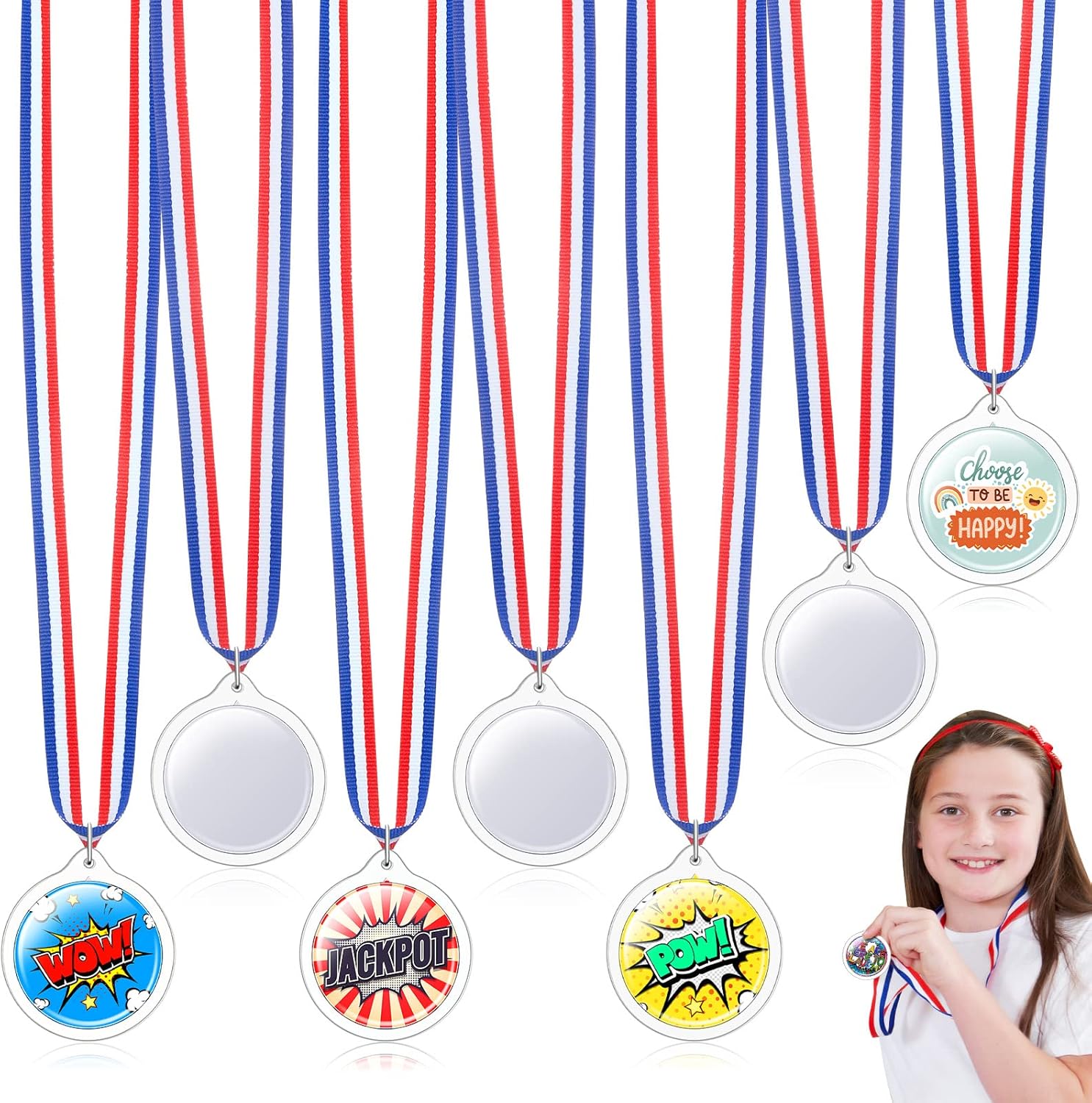 Tatuo 200 Pcs DIY Medal Design Your Own Award Medals Bulk for Kids with Neck Ribbons for Party Favors Winner Trophy Gymnastics School Field Day Prize Gift Fun Craft Activity