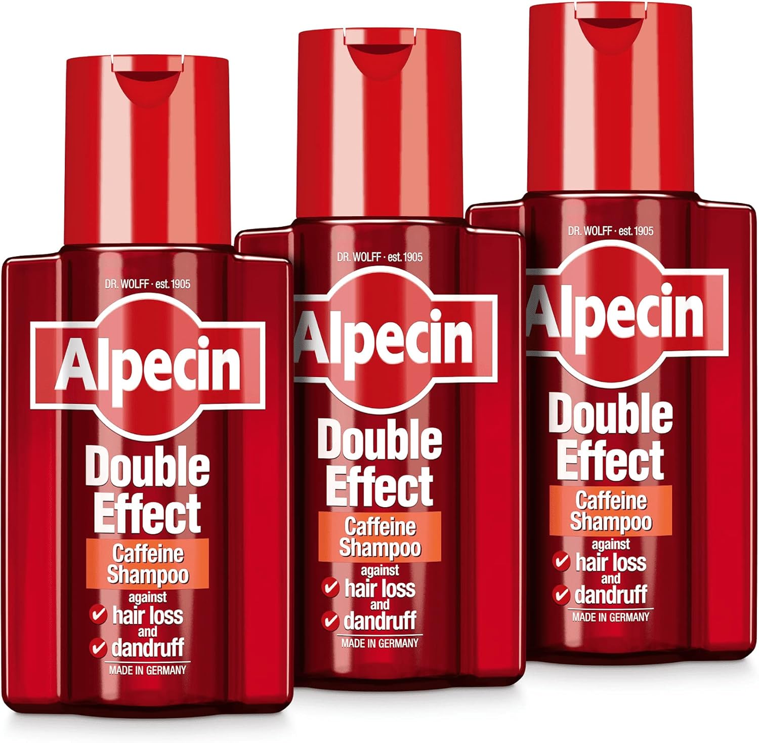 Alpecin Double Effect Shampoo 3x 200ml | Anti Dandruff and Natural Hair Growth Shampoo | Energizer for Strong Hair | Hair Care for Men Made in Germany