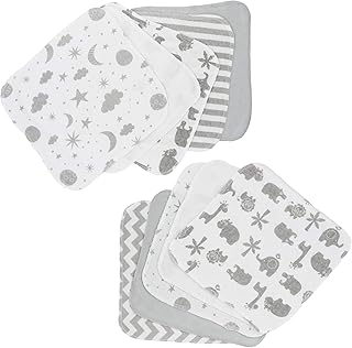 Spasilk Washcloth Wipes Set for Newborn Boys and Girls, Soft Terry Washcloth Set, Pack of 10, Gray Celestial