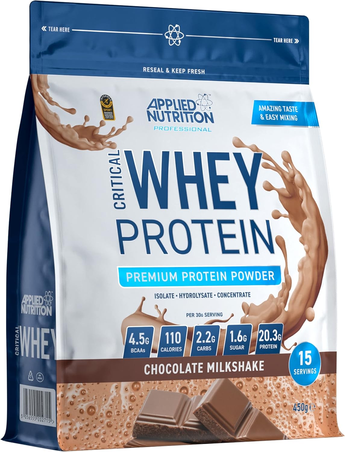 Applied Nutrition Critical Whey Protein Powder 450g - High Protein Powder, Protein Milkshake, Muscle Building Supplement with BCAAs & Glutamine (450g - 15 Servings) (Chocolate)
