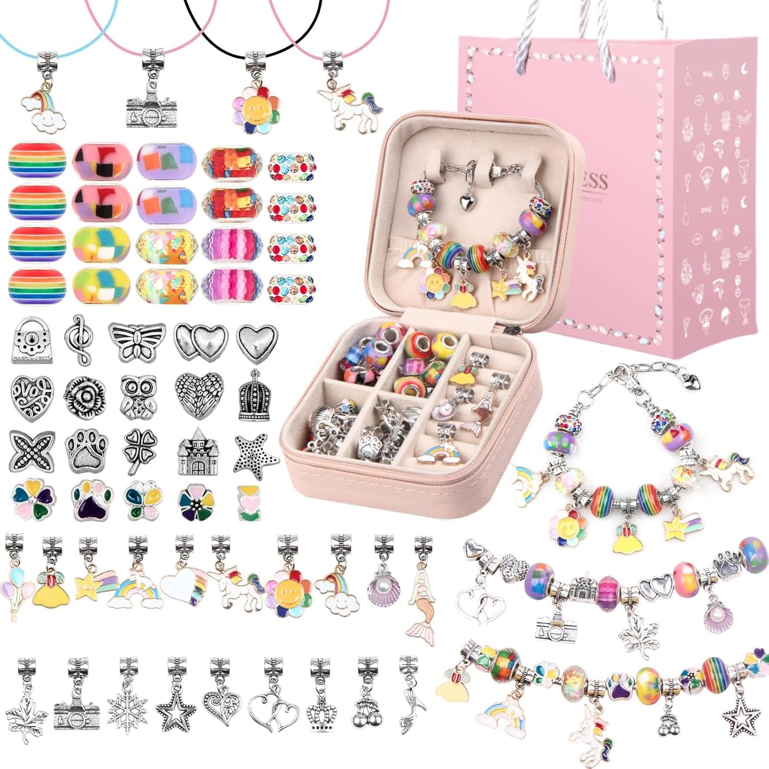 UFU Charm Bracelet Making Kit Girls Beads for Jewelry Making Kit, Unicorns Arts Crafts Gifts Set for Teen Girls Age 5 6 7 8-12, with a Portable Bracelet Organizer Box