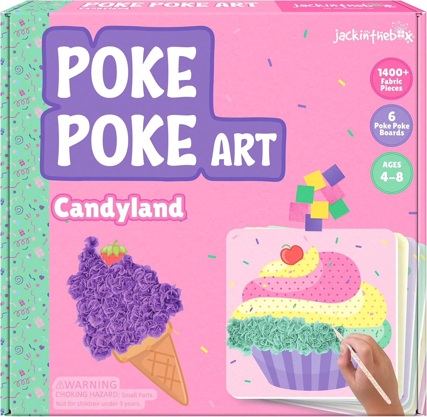 jackinthebox Poke Poke Art – Candyland Theme Elements Like Cupcake, Candy, Ice Cream, Lollipop, Donut, Candyfloss, Mess-Free Sewing Art for Kids, Great Gift for Girls and Boys Ages 4 5 6 7 8