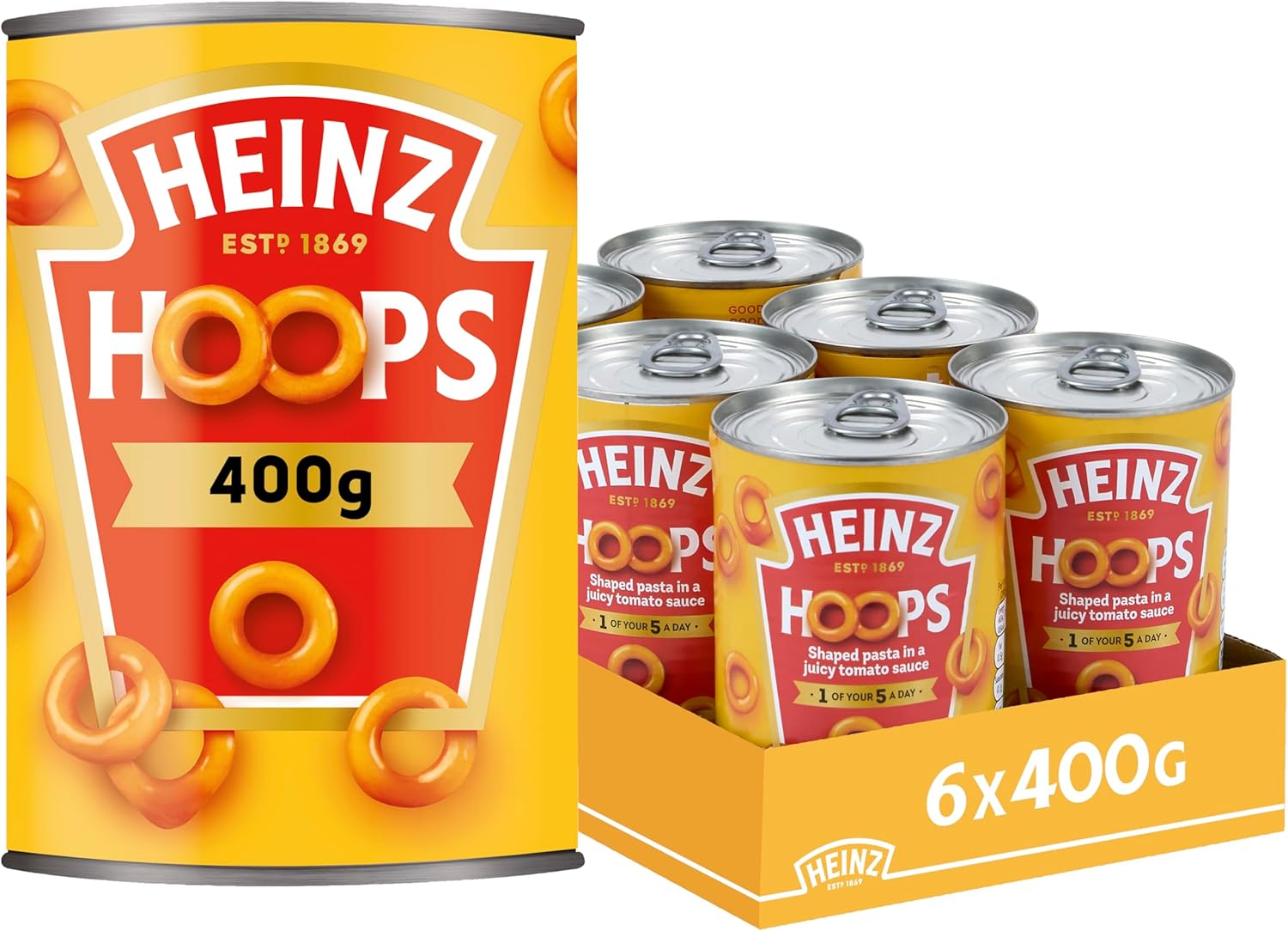 Heinz Spaghetti Hoops, 400 g (Pack of 6) - Freshly Made Pasta Hoops in a Juicy Tomato Sauce