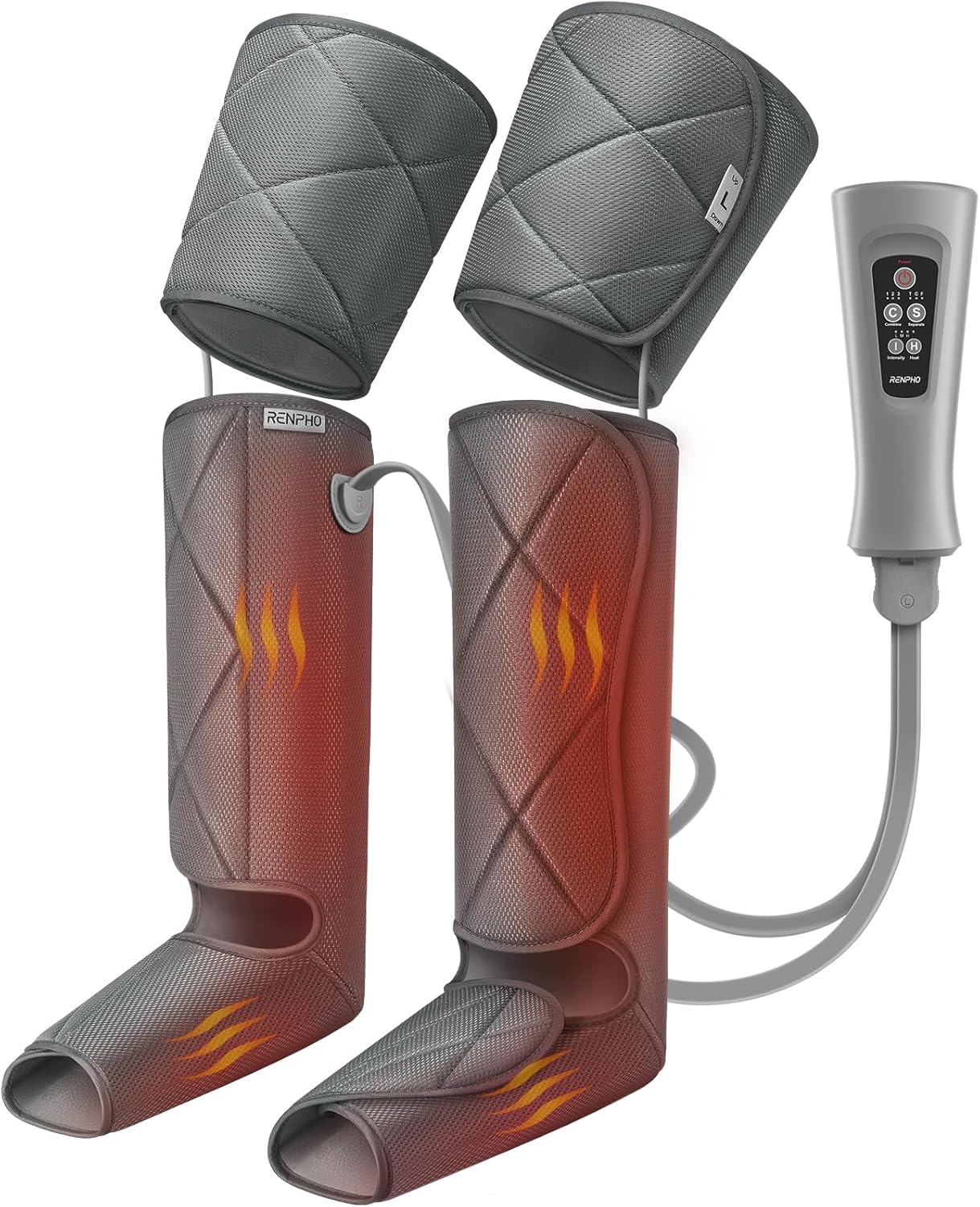 RENPHO Leg Massager with Heat for Circulation, FSA HSA Eligible Air Compression Calf Massager, Effective for Mother Father Reduce Swelling and Muscle Relaxation-Grey