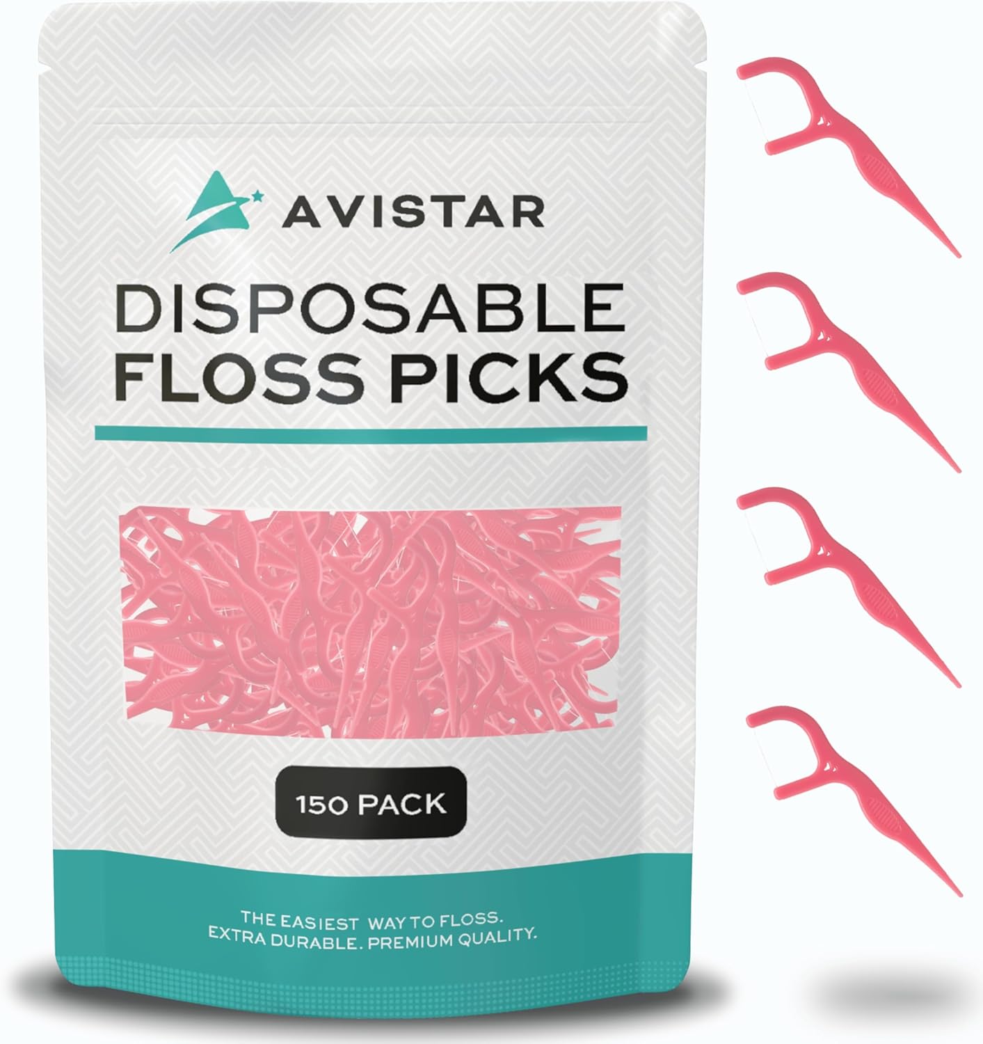 150 Travel Floss Picks Bulk - Pink Easy Grip Disposable Floss Picks - Dental Floss Pick - Smooth Strong Dental Flossers for Teeth - Gently Removes Plaque & Food Particles Between Teeth