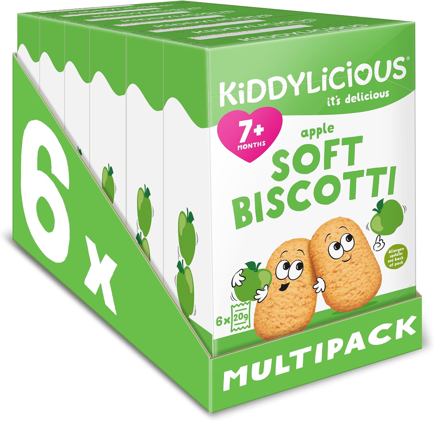 Kiddylicious Apple Biscotti - Yummy Baked Snacks for Kids - Suitable for 7+ Months - 6 Packs of 6 (36 Total)