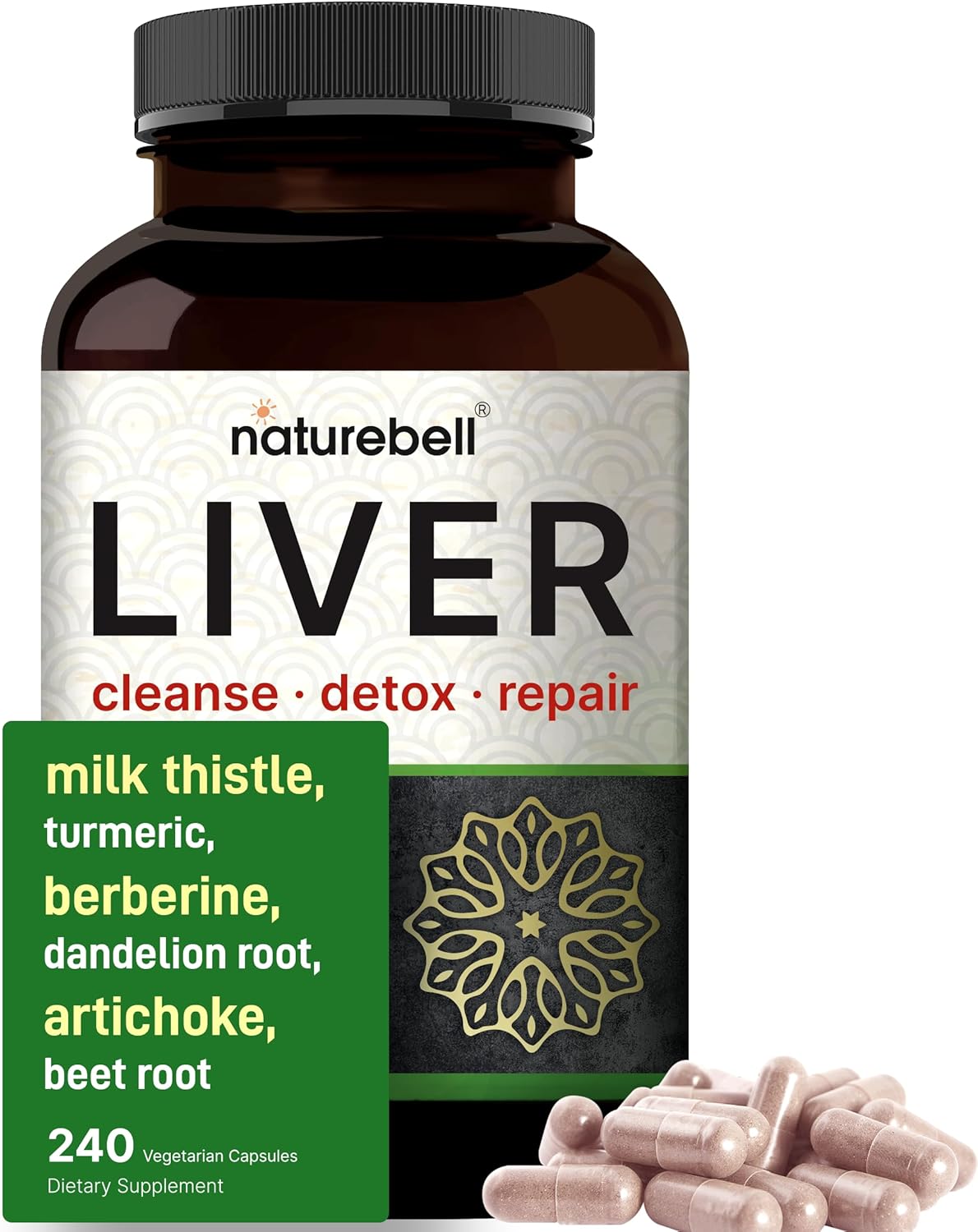 Liver Cleanse Detox & Repair, 240 Veggie Capsules | Milk Thistle with Turmeric, Dandelion Root, Artichoke, Black Currant Oil & More in 15-in-1 Herbal Formula | Premium Liver Support Supplement