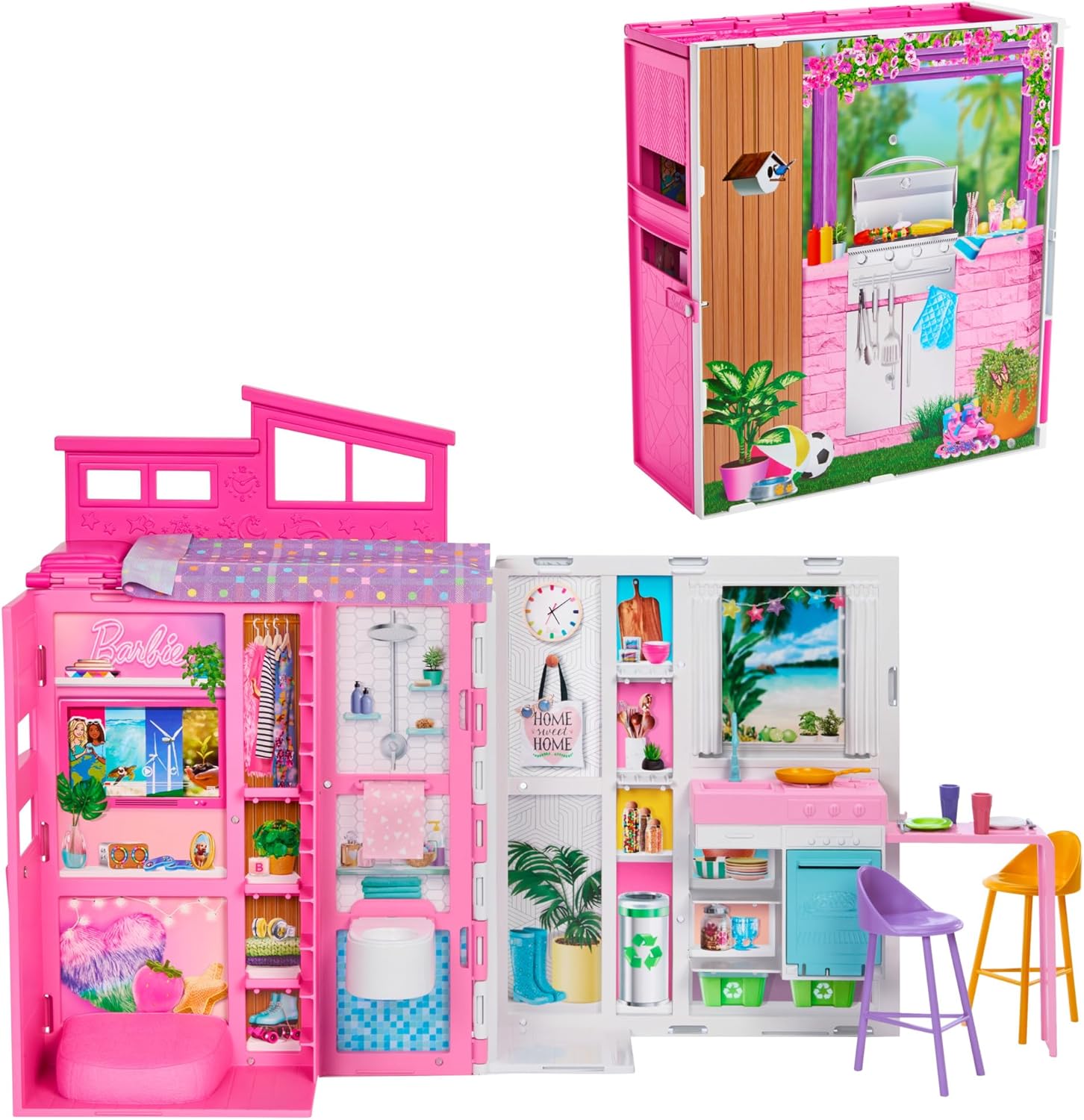 Barbie Dollhouse Playset, Getaway House with 11 Accessories Including 2 Chairs, 4 Play Areas & 360-degree Play, HRJ76