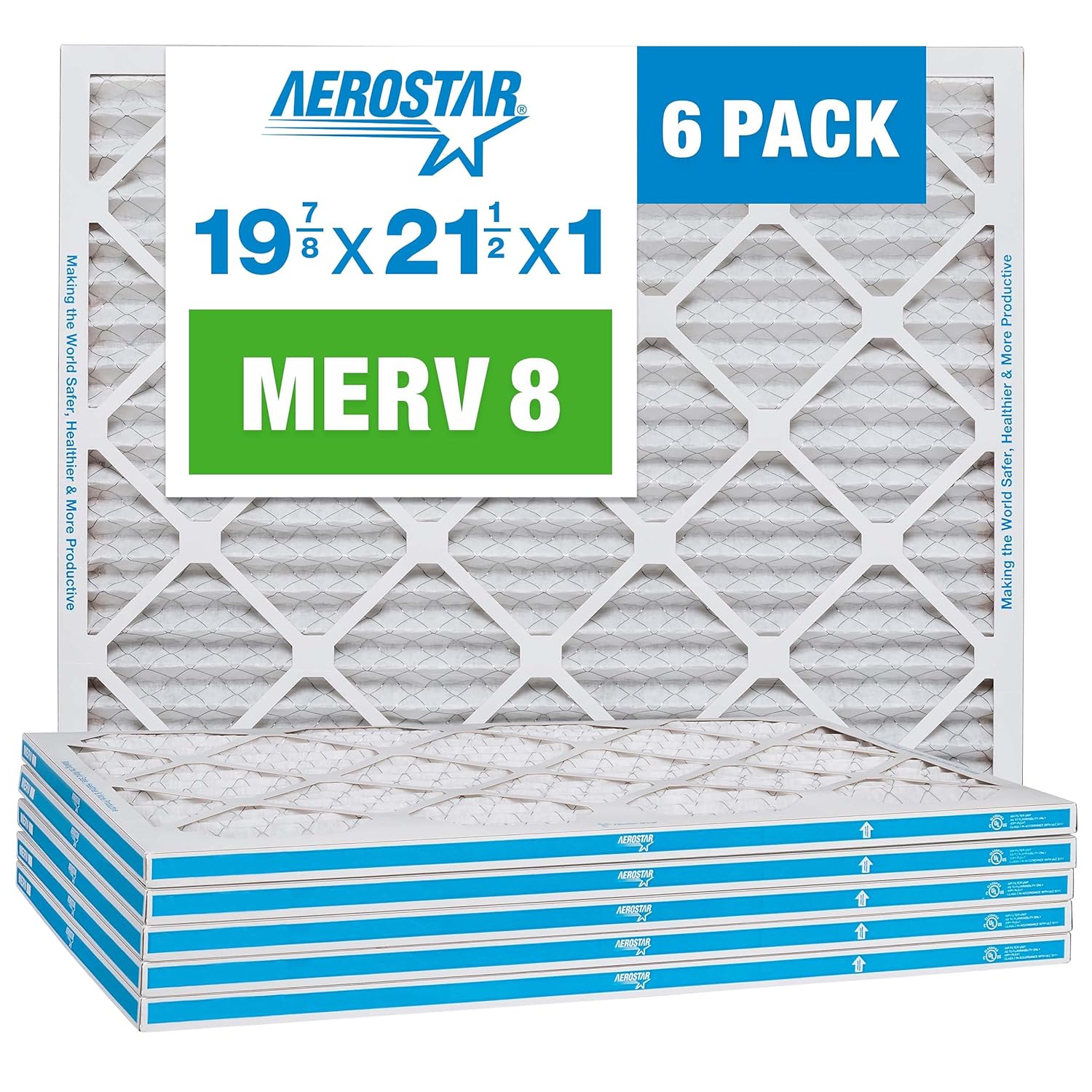 Aerostar 19.875x21.5x1 MERV 8 - 6 Count - High Efficiency Pleated HVAC, Furnace & Air Conditioner Filters - Removes Dust, Lint, Mold & Allergy-Causing Pollen