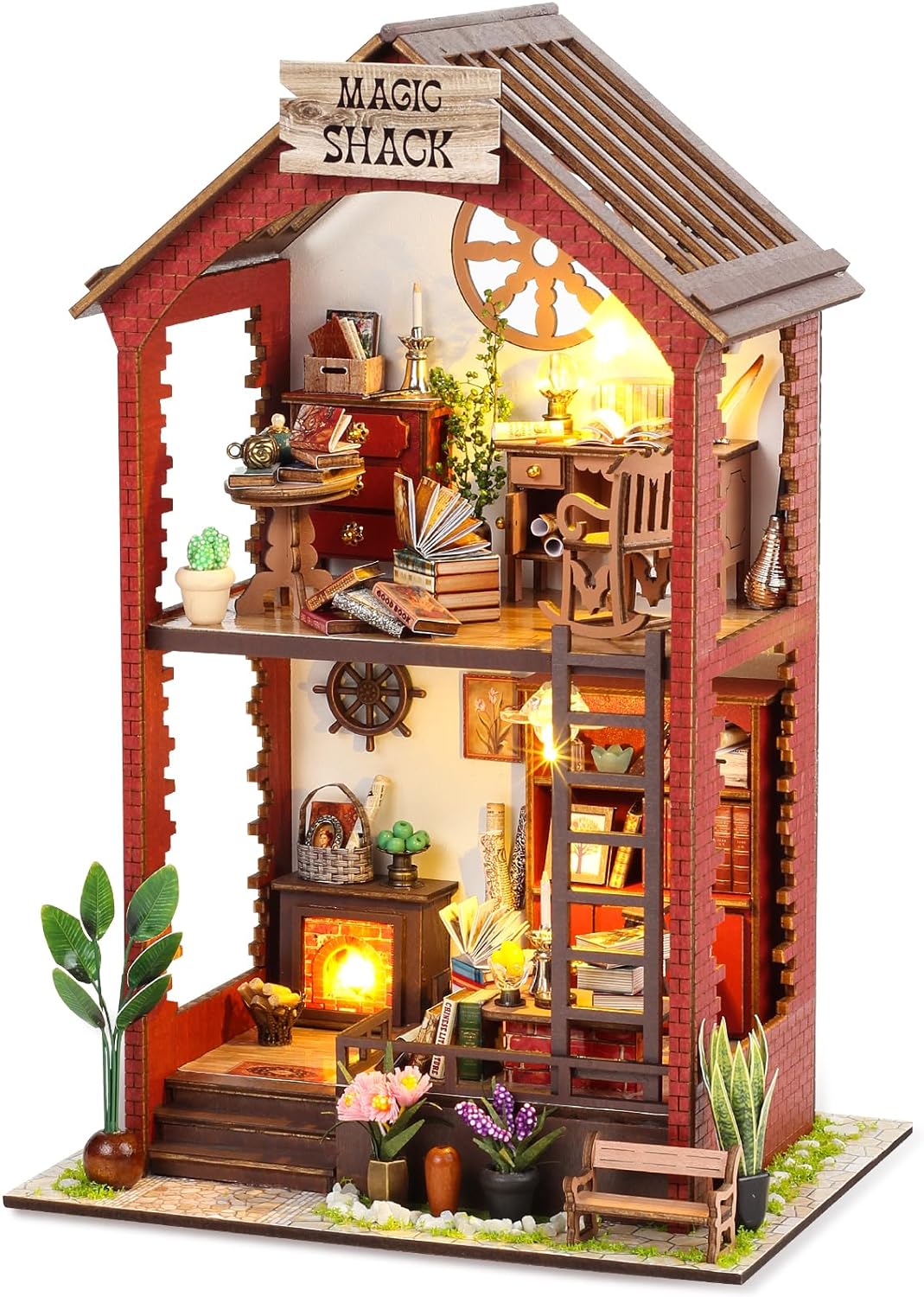 DIY Book Nook Kits Booknook-Creativity 3D Wooden Puzzle Bookend Bookshelf Decor -Booknook Kit for Adults Miniature House Dollhouse Kit with LED Light Crafts for Adult