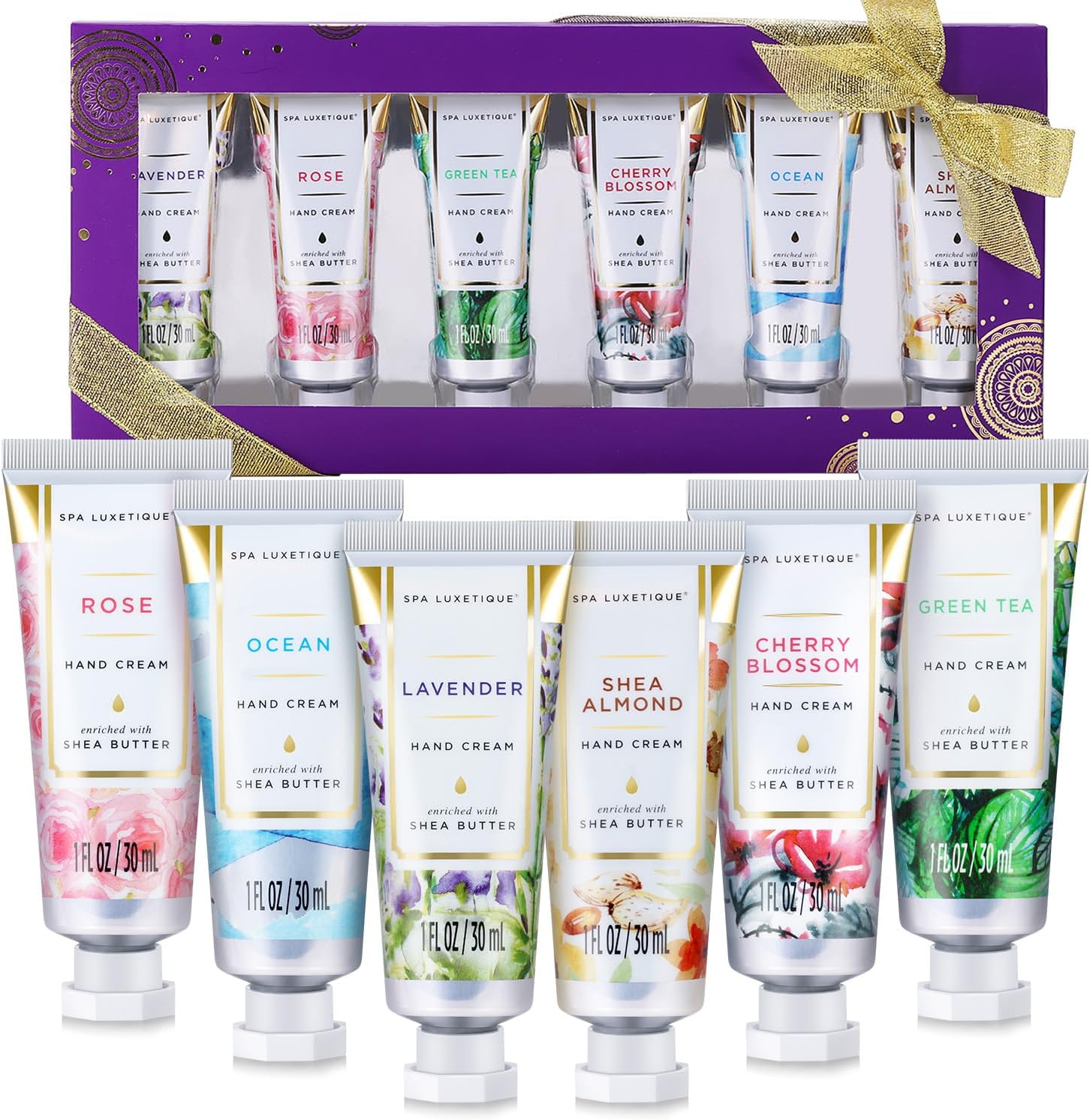 Spa Luxetique Hand Cream Gift Set - Hand Cream Lotion for Dry Hands Travel Moisturizing Hand Lotion with Natural Aloe & Vitamin E Best Gift Set for Women 6 x 1.0 oz/30ml Christmas Gifts for Women