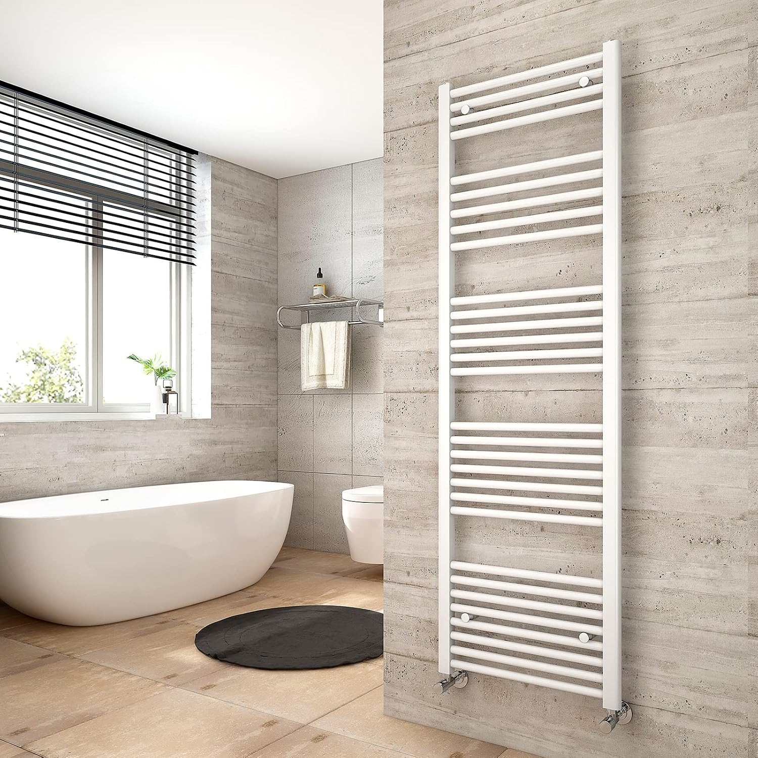 Heilmetz Bathroom Towel Radiator 1600 x 500mm White | 30 Bars, Versatile Wall/Floor Mounted, Heated Towel Rail, Central Heating Compatible