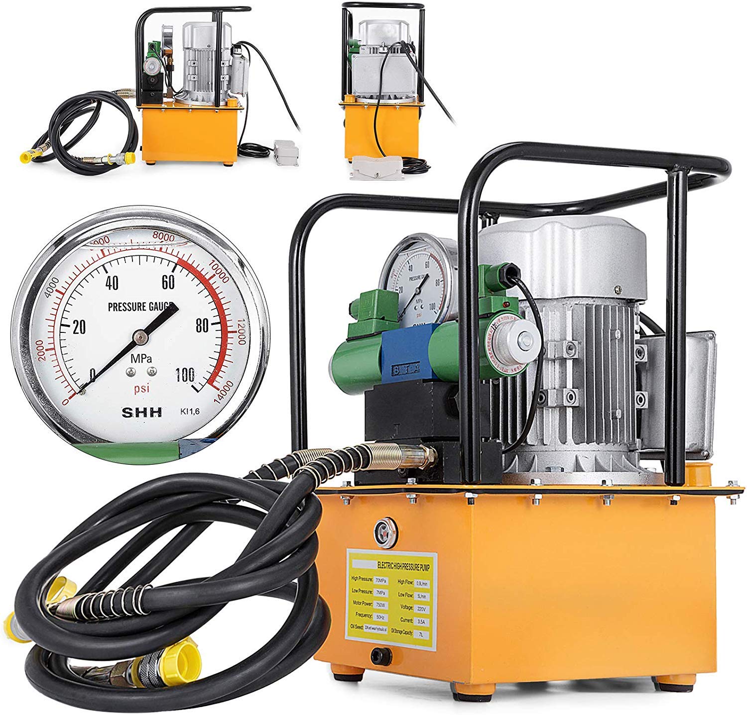 110V Electric Driven Hydrauic Pump - 750W Double Acting Hydraulic Pump + Solenoid Valve Pedal Switch for Punching/Bending/Jack Machine 7L Capacity 30KG