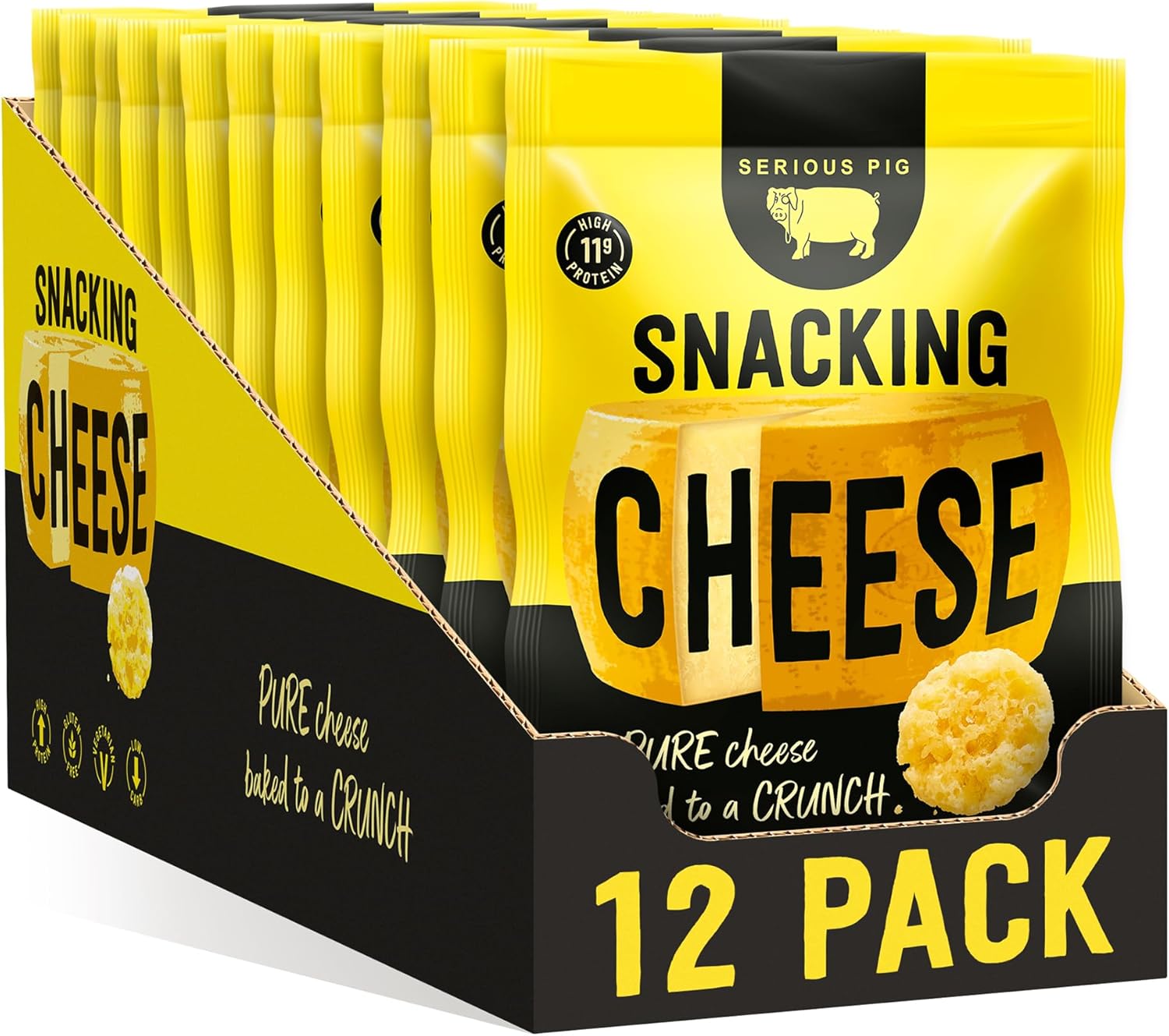 SERIOUS PIG - Crunchy Snacking Cheese Snacks, Keto Friendly, High Protein, Low Carb, Gluten Free, Vegetarian, Pub Snacks, Made from 100% Real Italian Cheese (Classic) (12 x 24g)