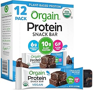 Orgain Organic Vegan Protein Bars, Chocolate Brownie - 10g Plant Based Protein, Low Calorie Healthy Snacks, No Lactose or Soy Ingredients, Gluten Free, Non-GMO - 1.41 Oz (Pack of 12)