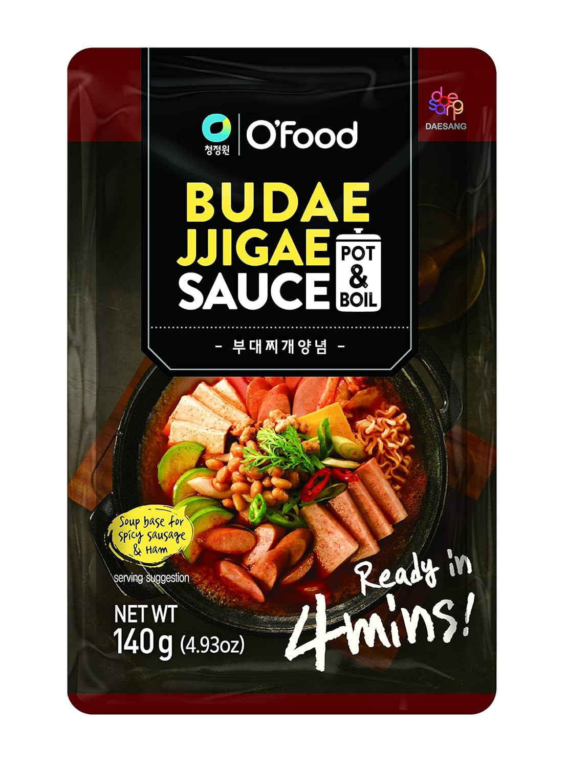Chung Jung One O'Food Gourmet Korean Stew & Stir-Fry Sauce, Deep & Rich Sauce Base, Ready-To-Eat, Flavor Enhancer, 140g (Budae Jjigae (Spicy Sausage & Ham), 140g)