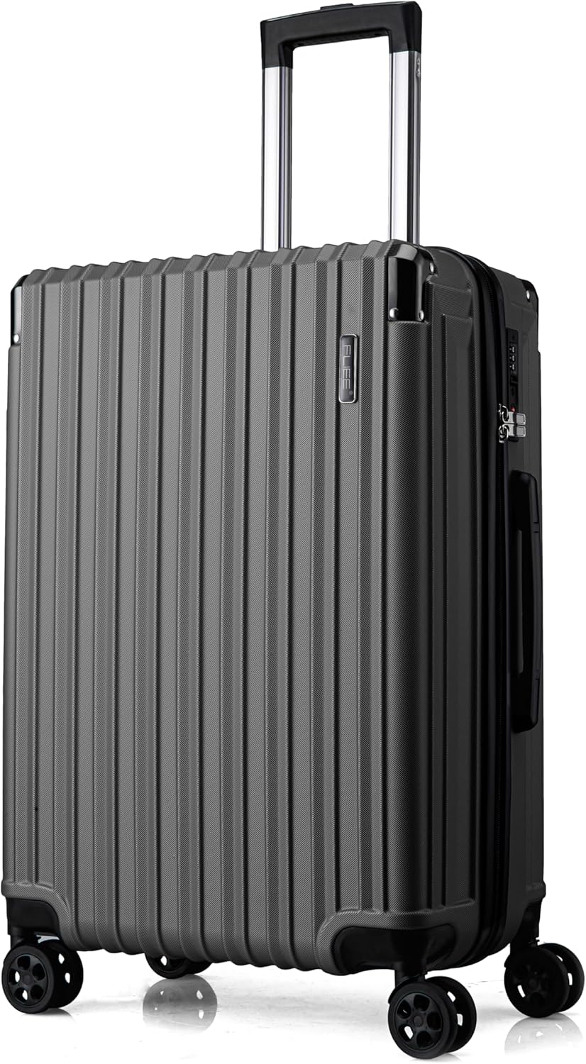 FLIEE Medium Suitcase Hard Shell | Lightweight Suitcase | Aluminum Telescopic Handle | TSA 3 Digit Combination Lock | 4 Dual Spinner Wheels. (Grey, Medium 24")