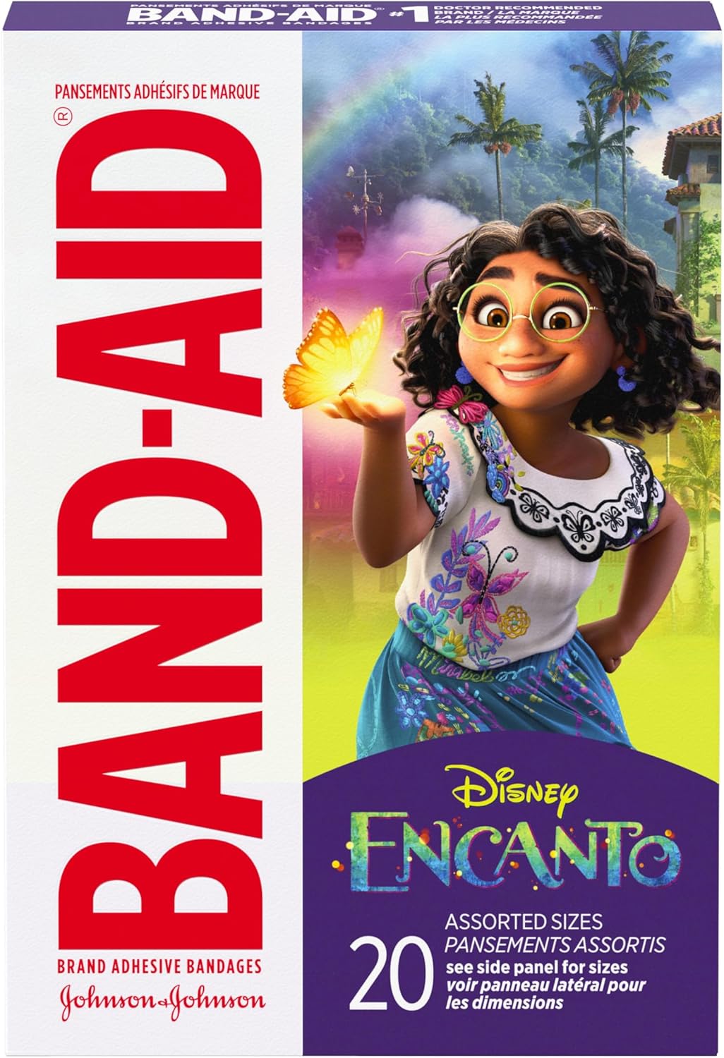 Band-Aid Brand Adhesive Bandages for Minor Cuts & Scrapes, Wound Care Featuring Disney's Encanto Characters, Fun Bandages for Kids and Toddlers, Assorted Sizes, 20 Count