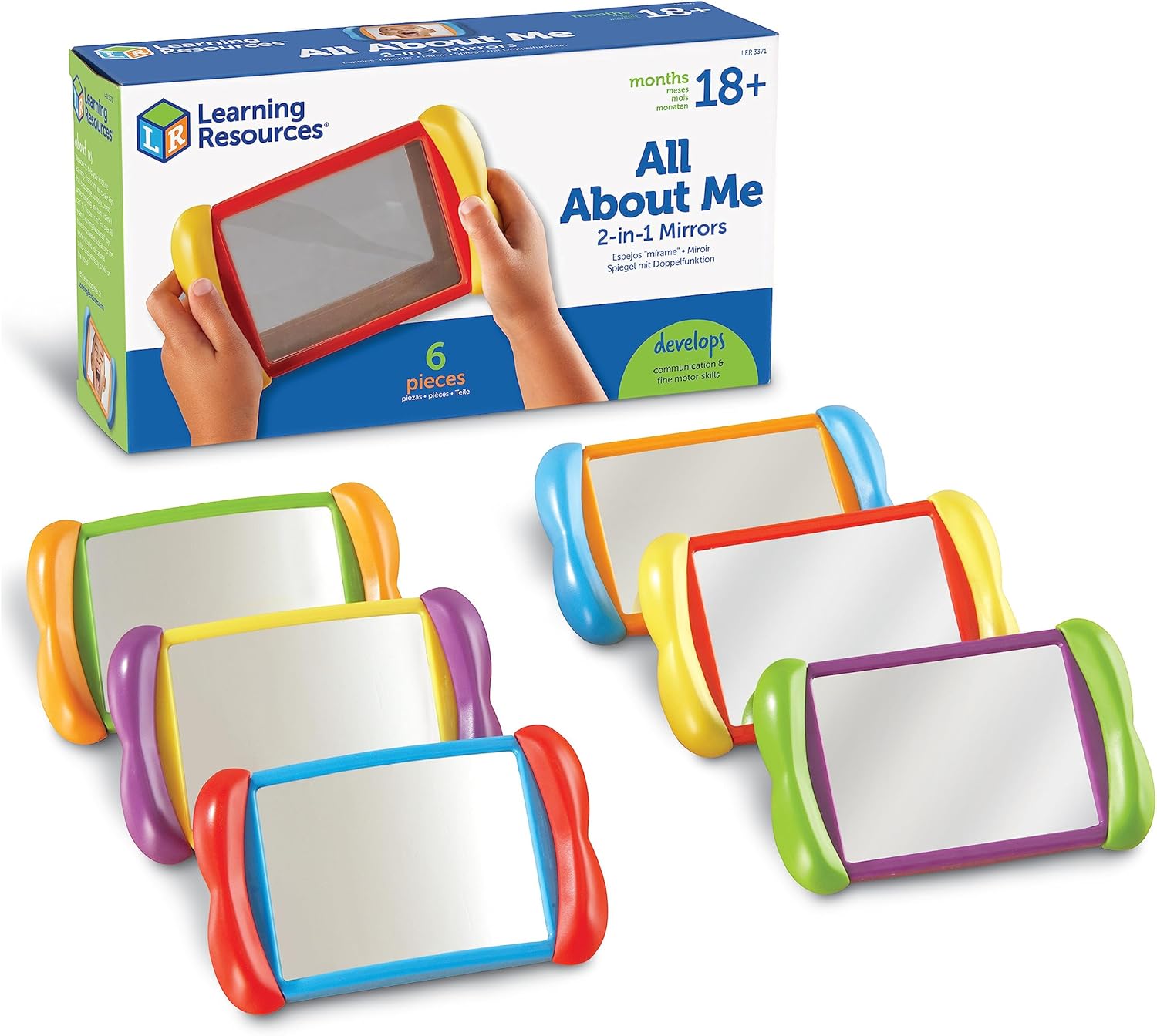 Learning Resources All About Me 2 in 1 Mirrors - 6 Pieces, Ages 18 Plus Months, Toddler Social Emotional Learning Toys, Mirror for Kids