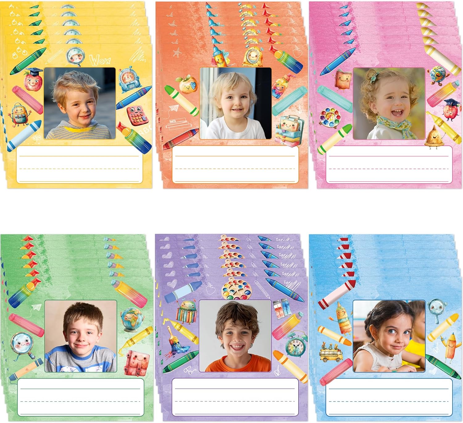 Fancy Land Crayon Photo Nameplates for Desk Colorful Name Tags Label Stickers with Photo Space for Students Classroom Bulletin Board Decorations Office Bin Cubbie Supplies 36Pcs