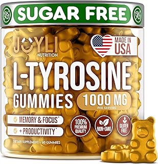Joyli L Tyrosine Gummies 1000MG - L-Tyrosine Supplement for Kids & Adults - Calm & Focus Gummies for Brain, Memory, Mood, and Energy - 500mg L- Tyrosine Powder per Gummy - Vegan, Gluten-Free