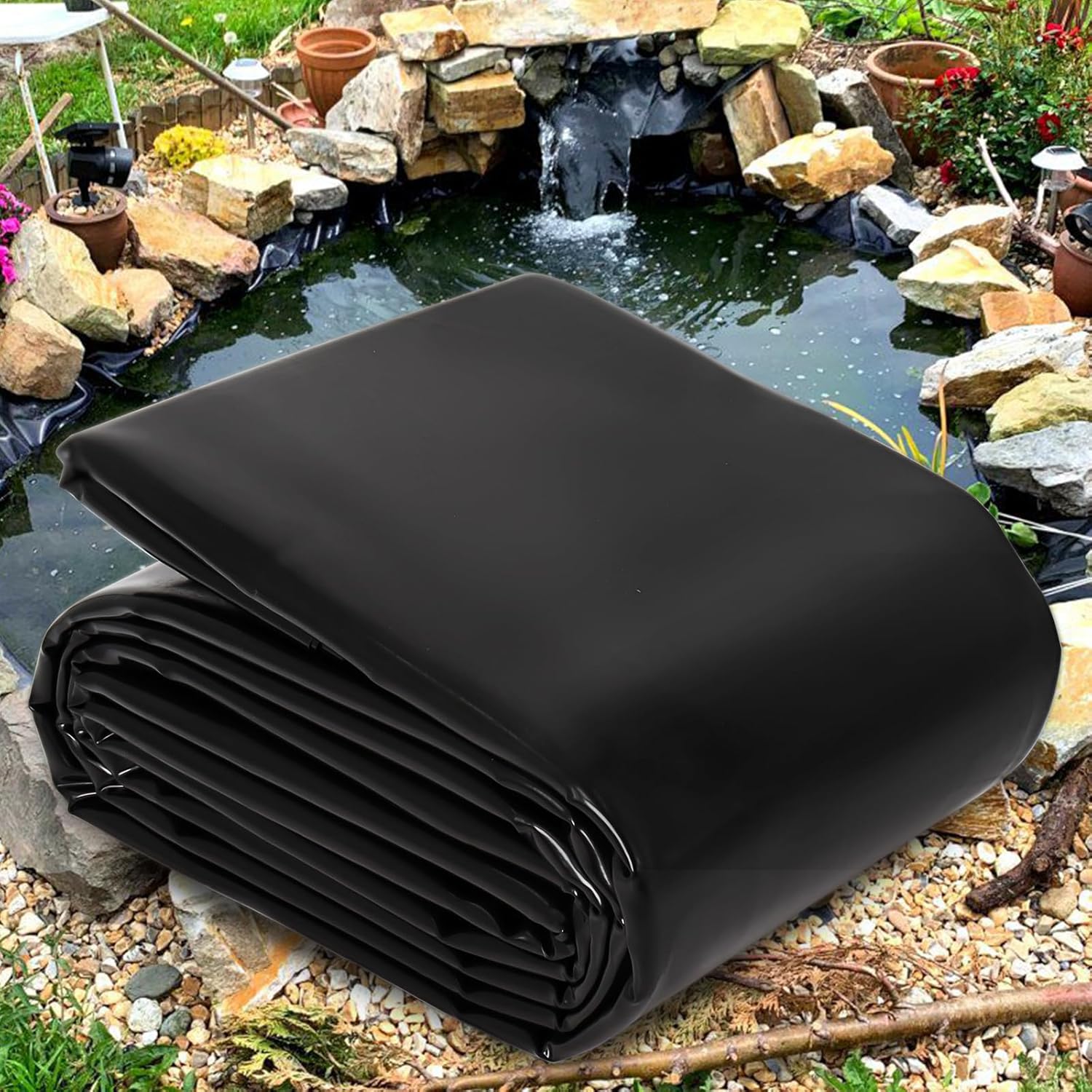 15 x 20Ft Pond Liner 20-Mil HDEP Rubber Koi Fish Pond Liners for Outdoor Preformed Ponds, Waterfall, Stream, Fountains and Water Gardens, Black
