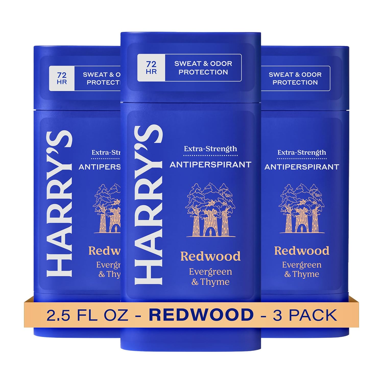 Harry's Extra-Strength Antiperspirant Deodorant, Sweat & Odor Control Antiperspirant for Men, Redwood, 2.5 oz Pack of 3