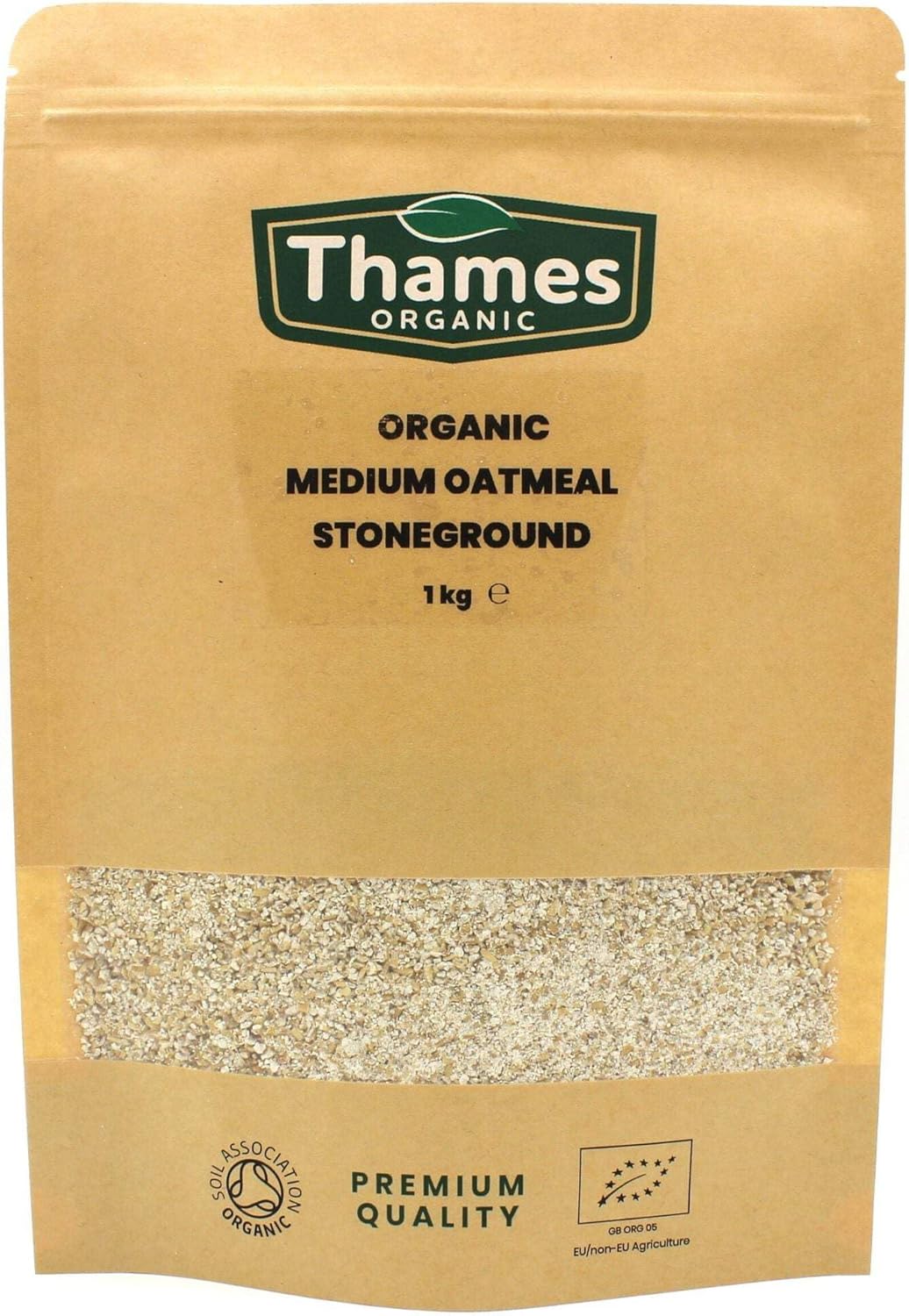 Organic Medium Oatmeal Stoneground - No Additives or Preservatives - High Fibre, Vegan, GMO-Free, Certified Organic - Stone Ground for Maximum Flavor and Nutrients - Thames Organic 1kg