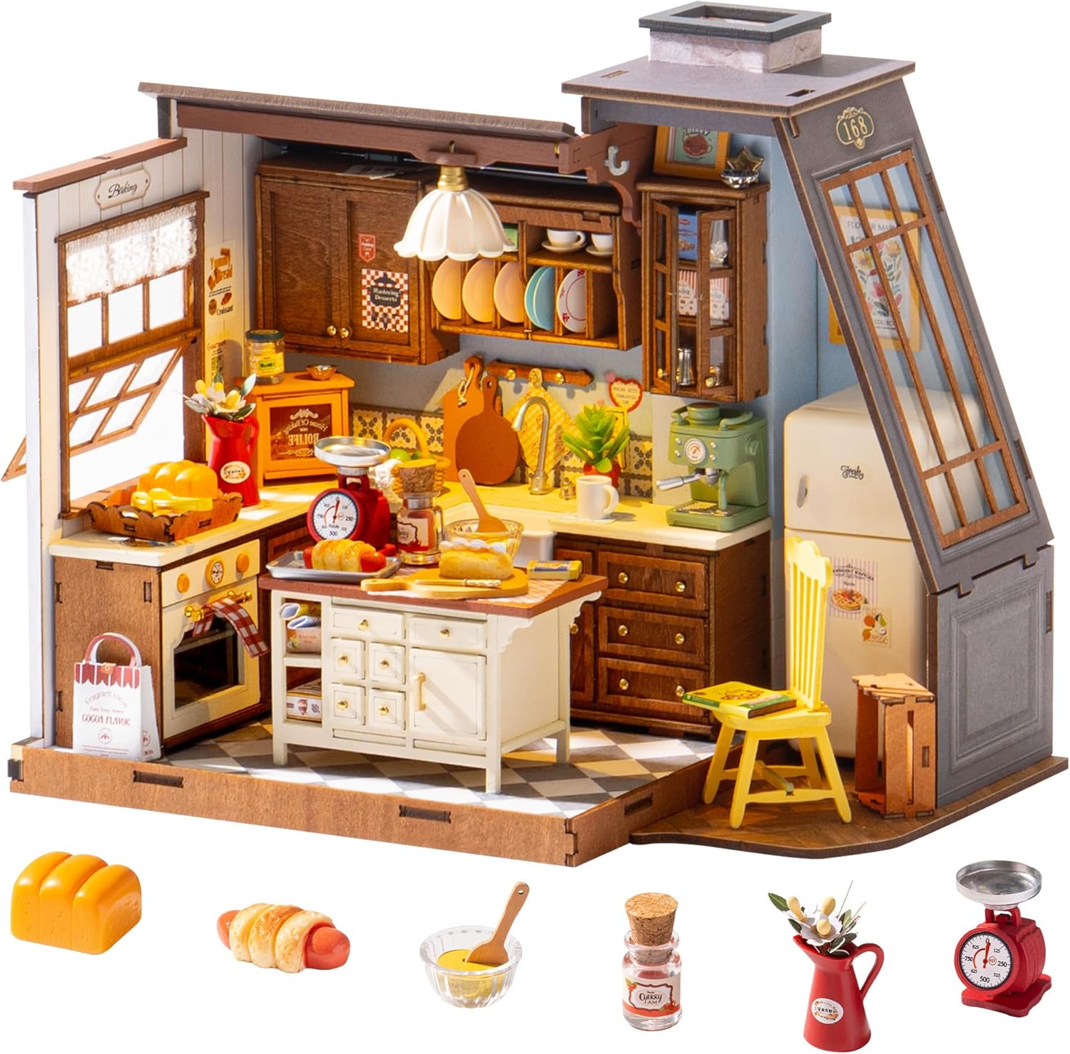 ROBOTIME DIY Miniature House Kit Dollhouse Kit for Adults Mini Tiny House Kit with Furniture Building Model Kit Crafts Creative Gift for Boys Girls (Baking Kitchen)