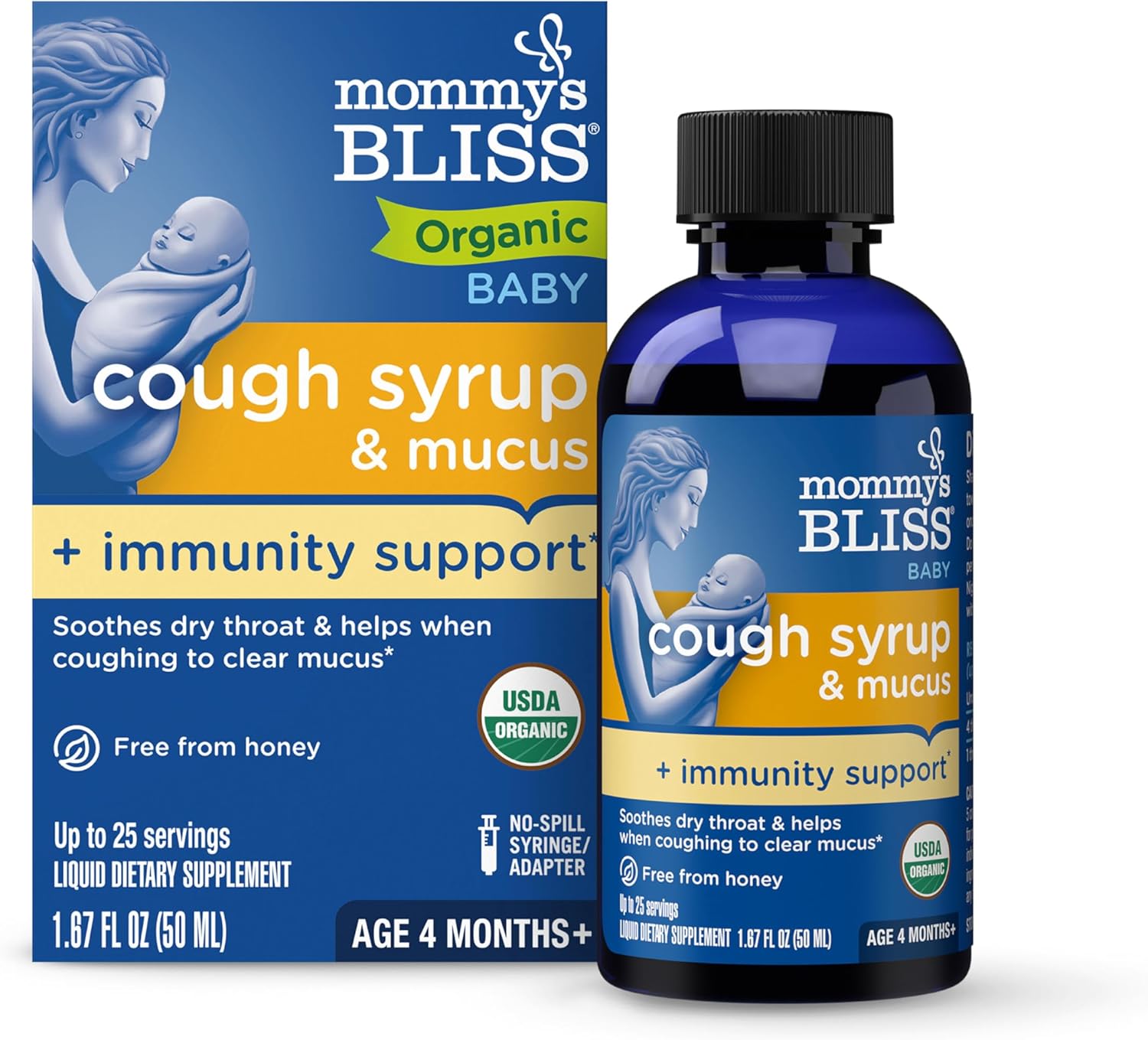 Mommy's Bliss Organic Baby Cough Syrup and Mucus + Immunity Support, Contains Organic Agave and Ivy Leaf, Made for Babies 4 month+, 1.67 Fluid Ounces