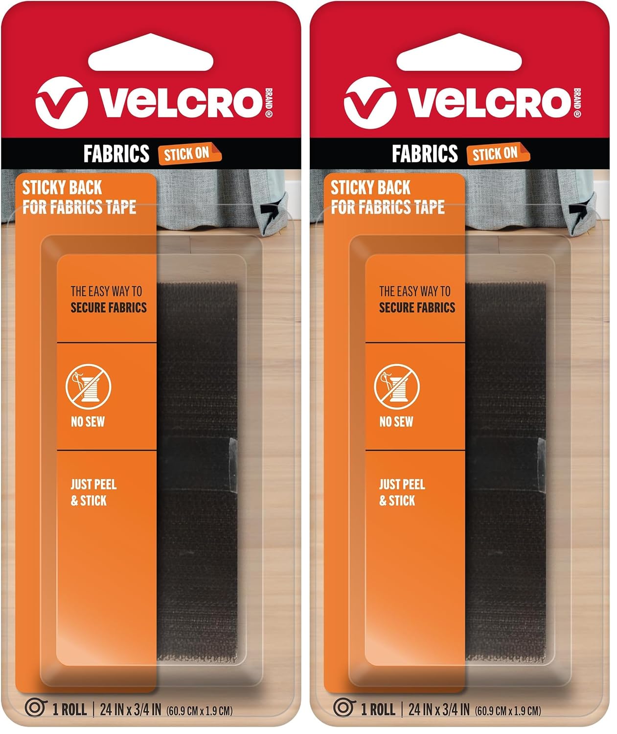 VELCRO Brand Sticky Back for Fabrics | 24" x 3/4" Tape with Adhesive | No Sewing Needed-| Cut Strips to Length Permanent Bond to Clothing for Hemming and Closures,(Pack of 2)